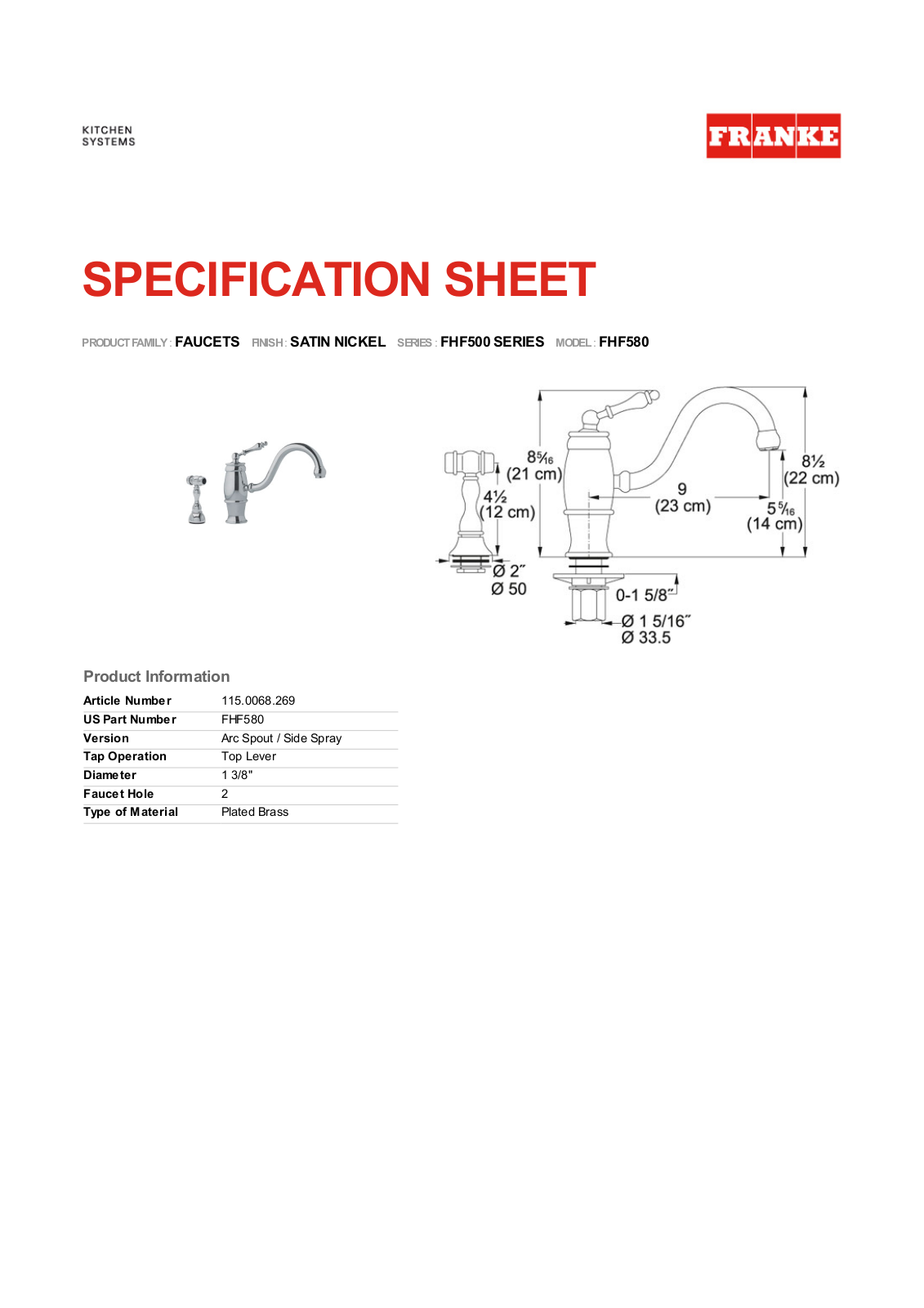 Franke Foodservice FHF580 User Manual