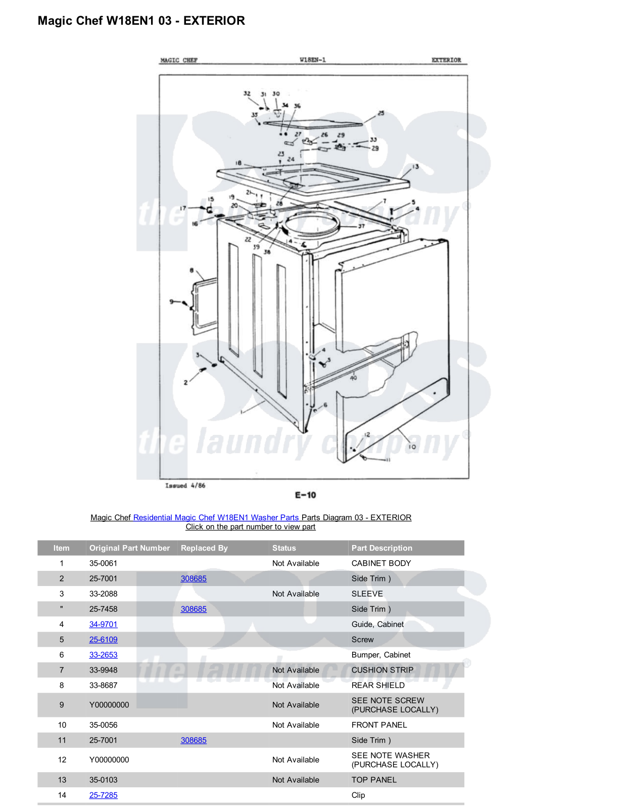 Magic Chef W18EN1 Parts Diagram