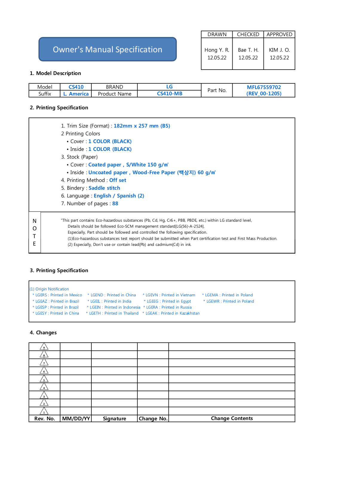 LG 32CS410 Owner's Manual