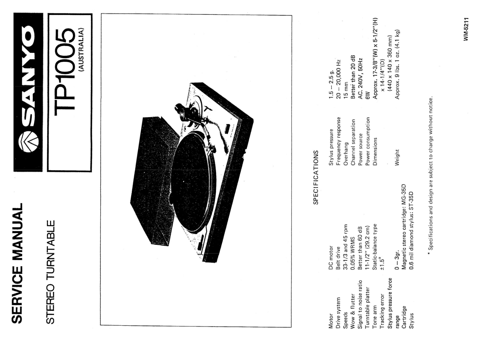 Sanyo TP-1005 Service Manual