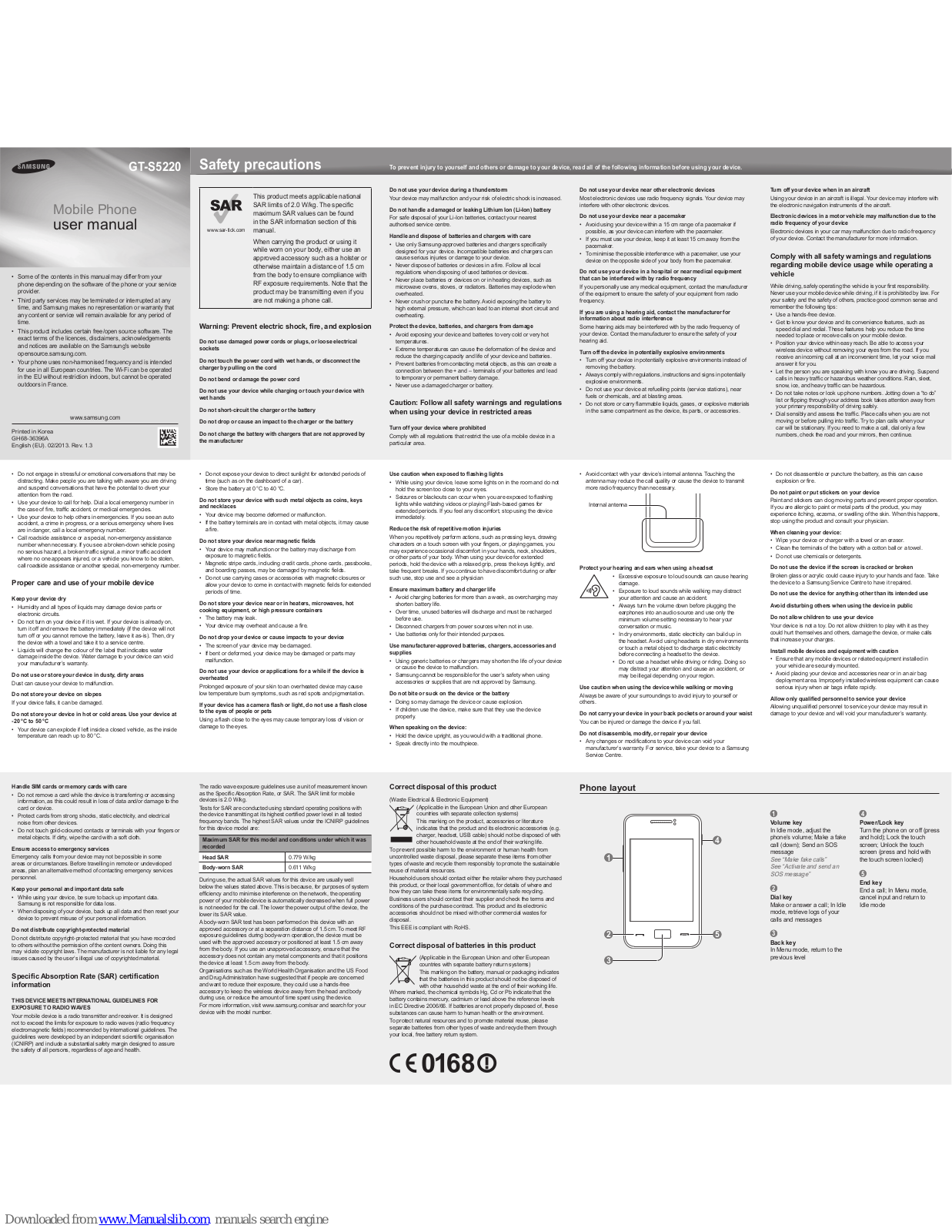 Samsung Tocco Lite 2, GT-S5220 User Manual