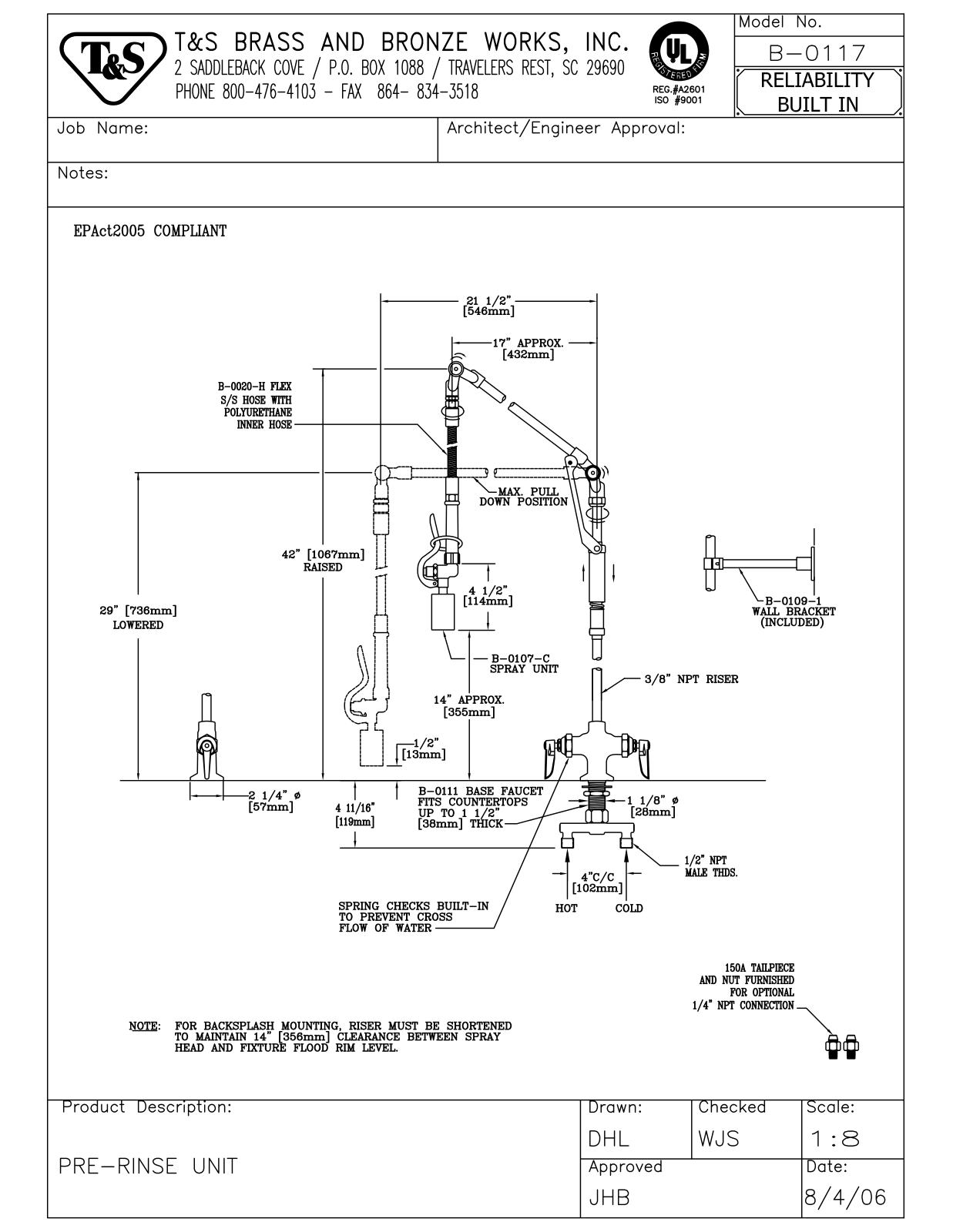 T&S Brass B-0117 User Manual