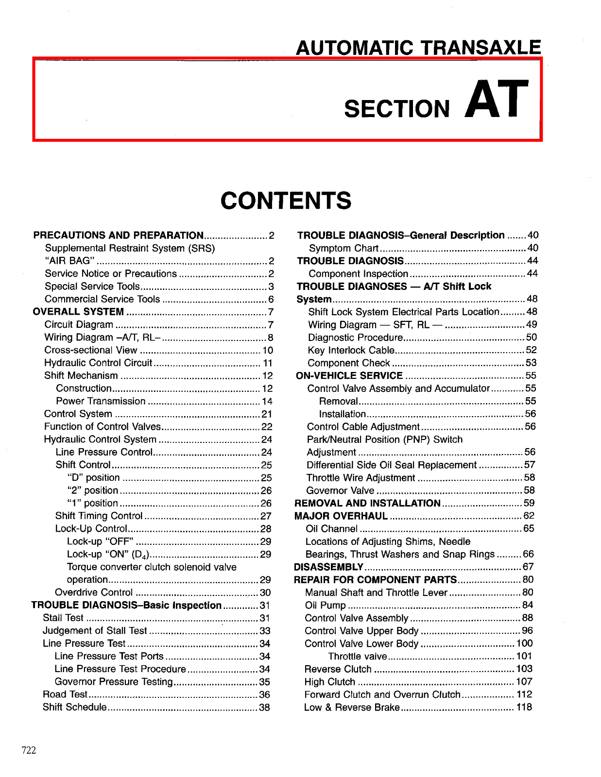 Nissan Sentra Automatic Transmission  AT 1999 Owner's Manual