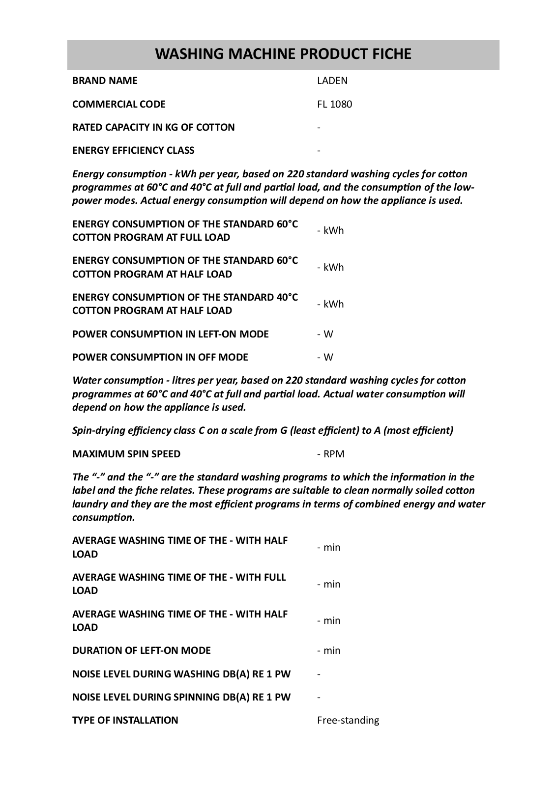 Whirlpool FL 1080 INSTRUCTION FOR USE