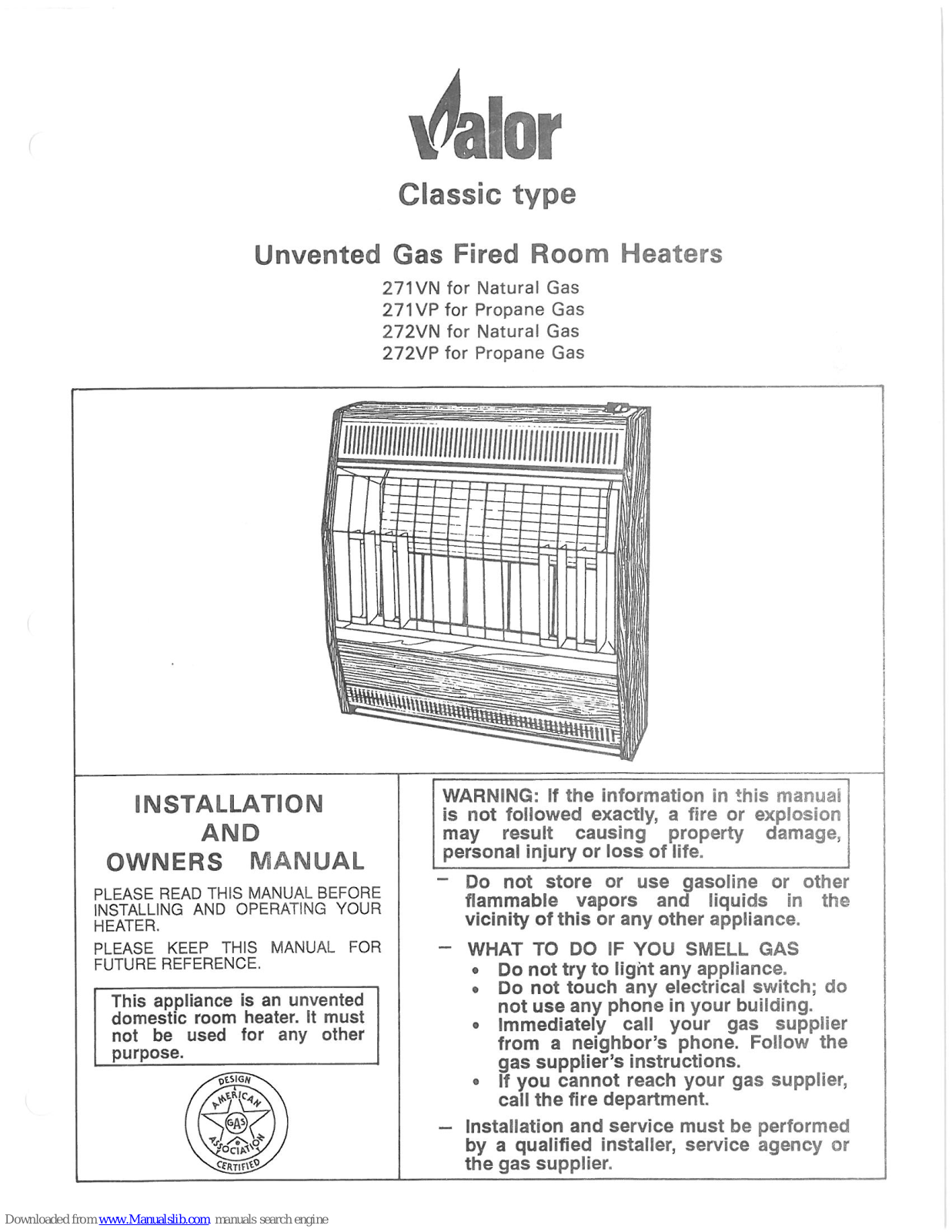 Valor 271VN, 272VP, 271VP, 272VN Installation And Owner's Manual