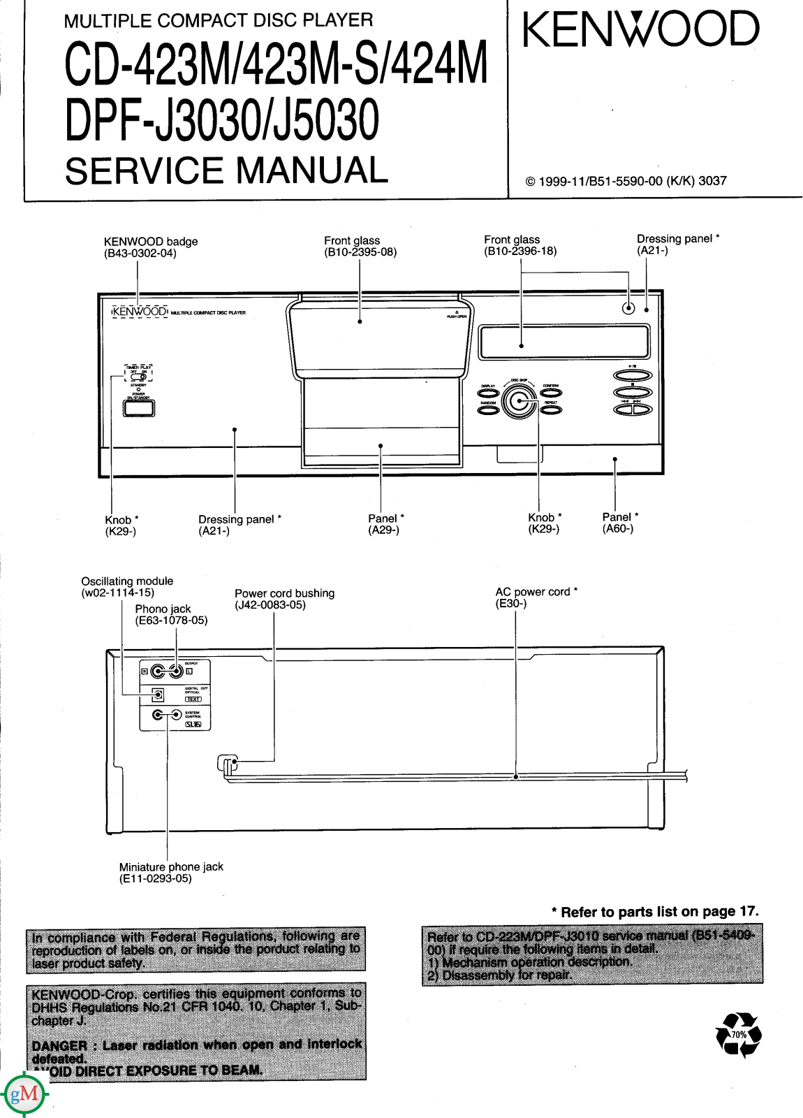 Kenwood DPFJ-5030, CD-423-M, CD-423-MS, CD-424-M Service manual