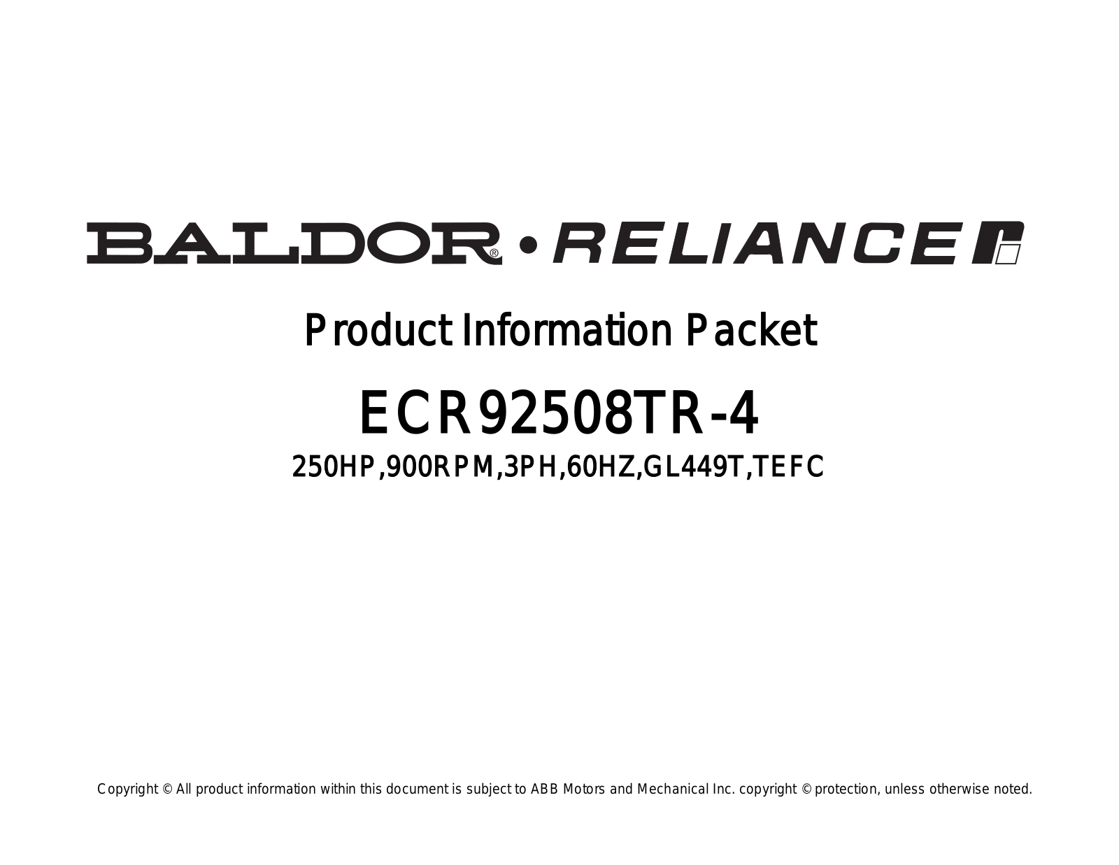 Baldor ECR92508TR-4 Product Information Sheet