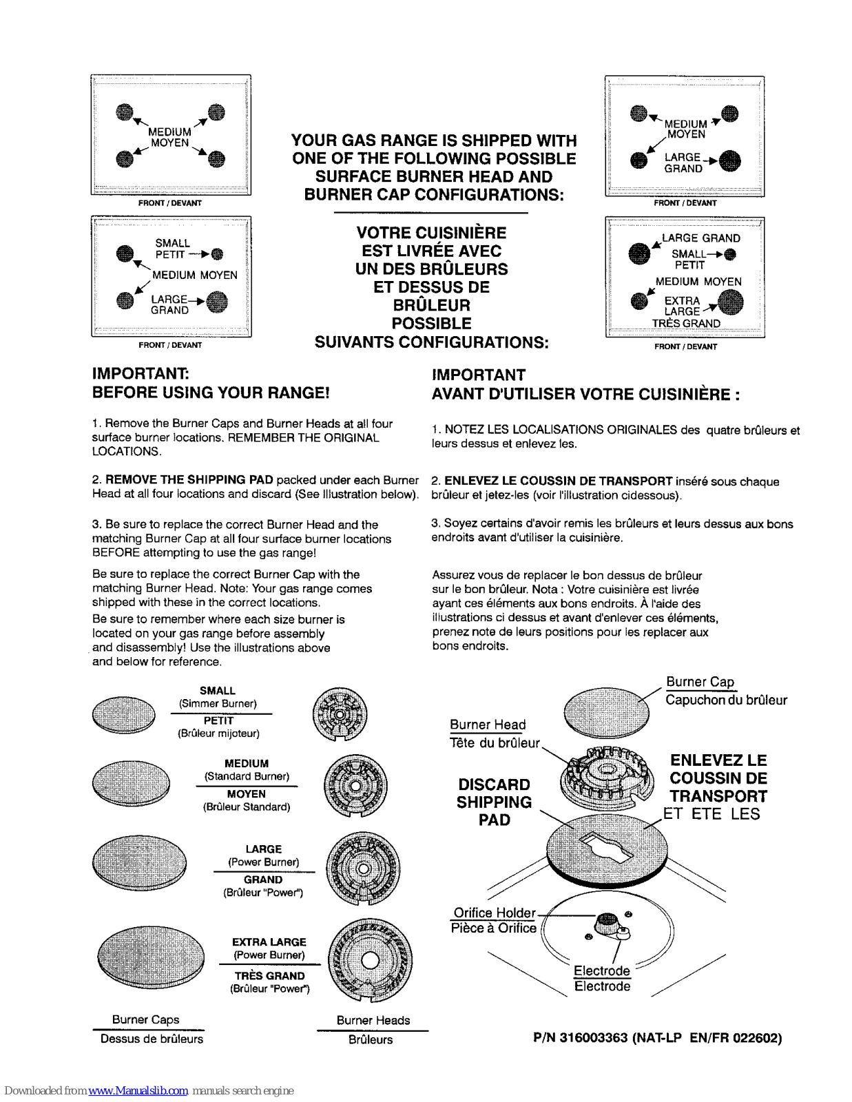 Frigidaire FGFB66ASA, FGFL77ABA, FGF378ACC, FGF378ACE, NGSG3PMASA Configurations - ManualMachine.com