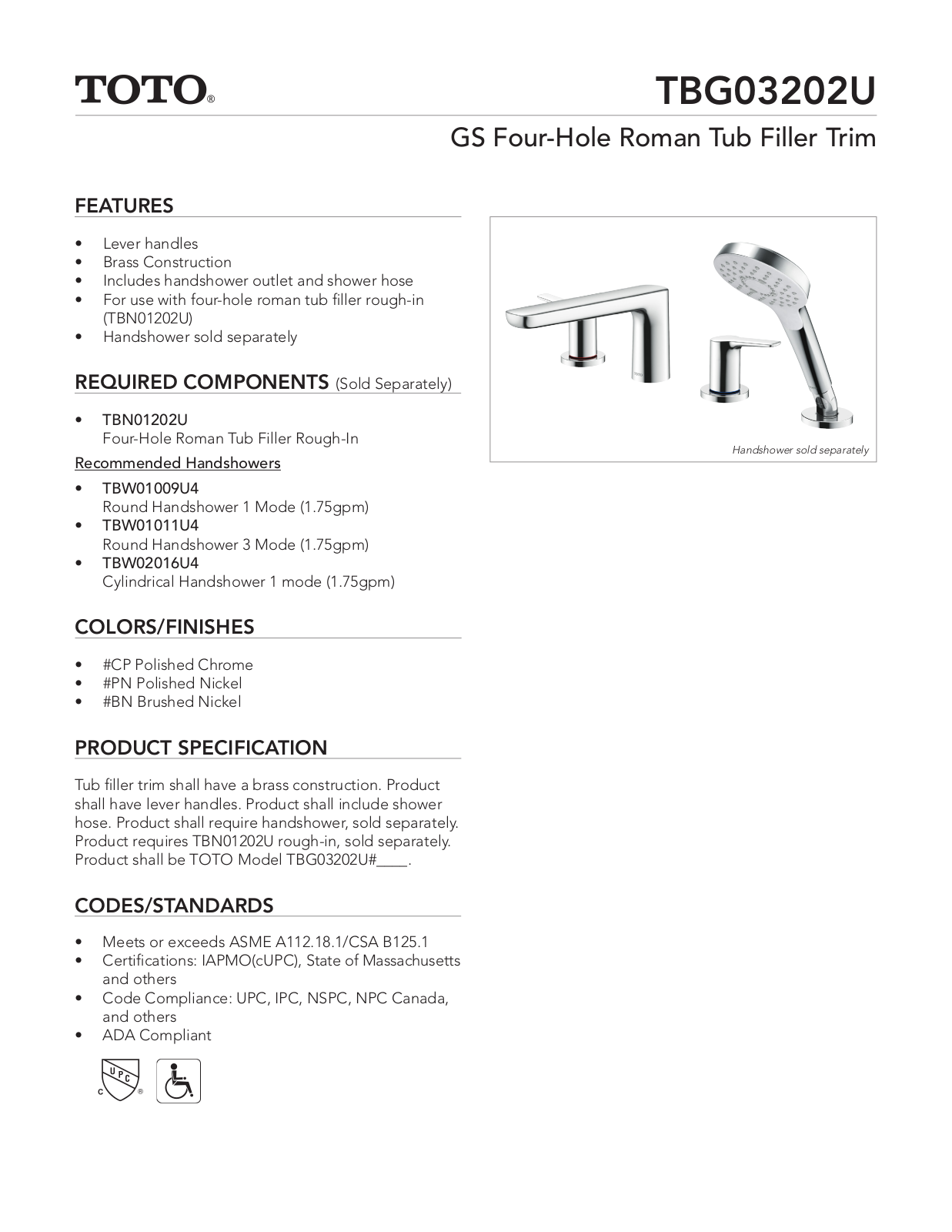 TOTO SBSA1794 Specifications - ManualMachine.com