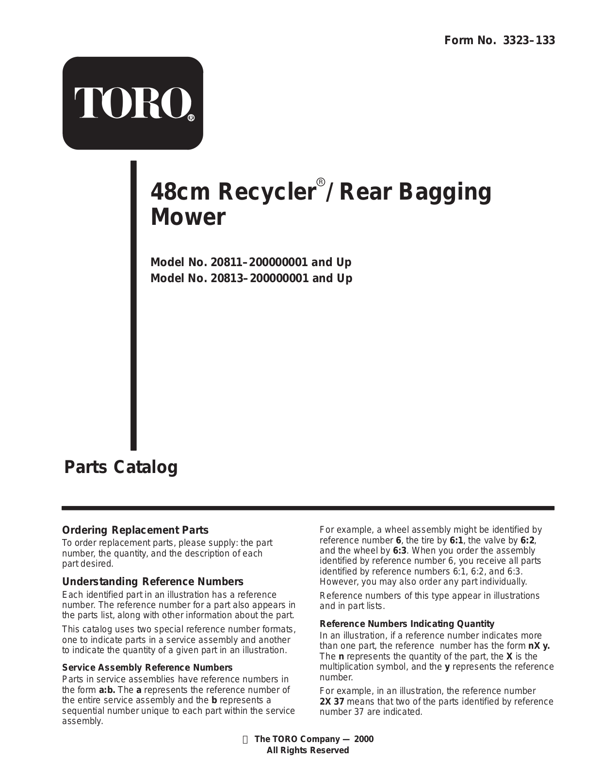 Toro 20813, 20811 Parts Catalogue