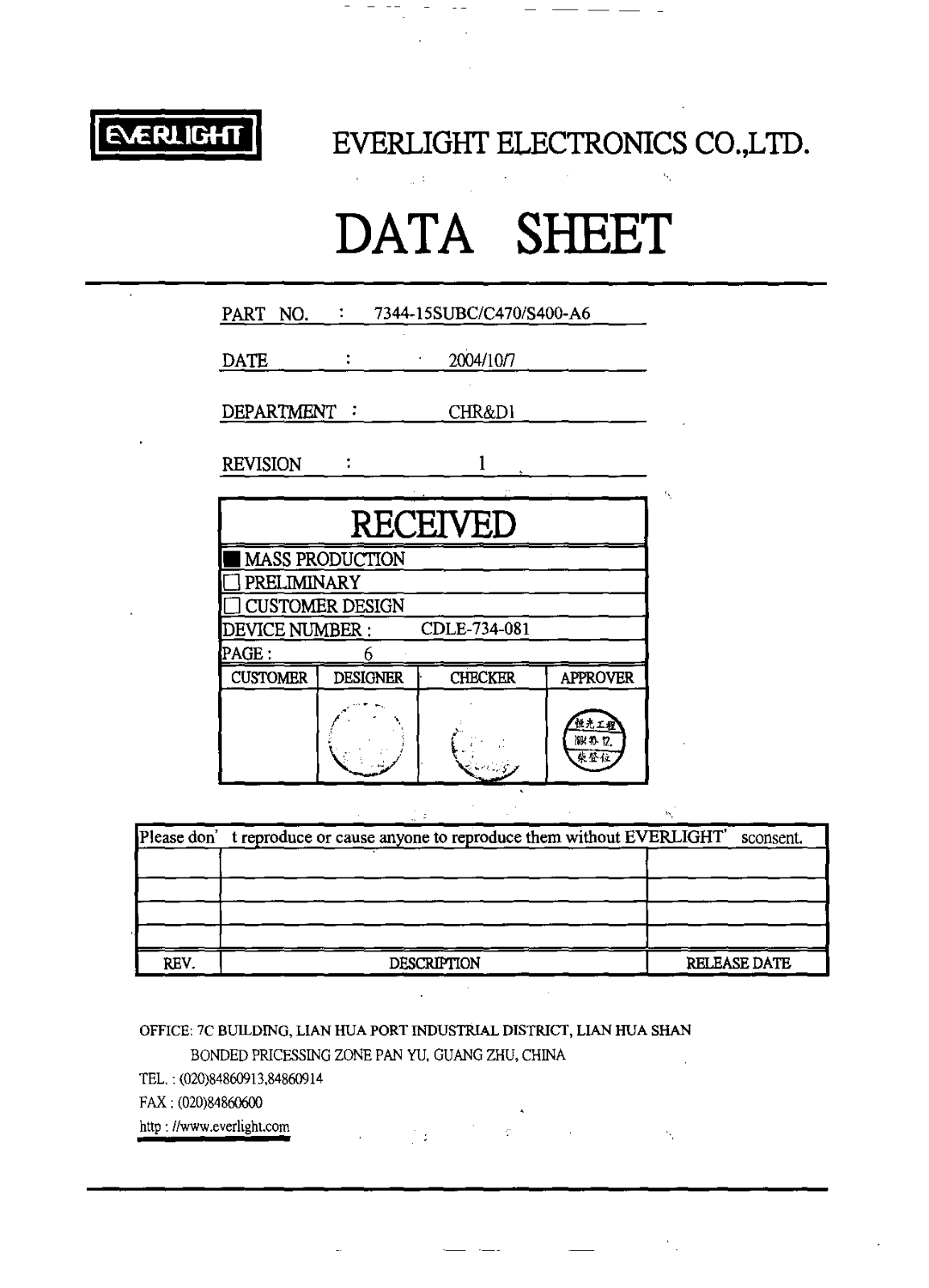 Datasheet 7344-15SUBC/C47-A6 Specification - ManualMachine.com