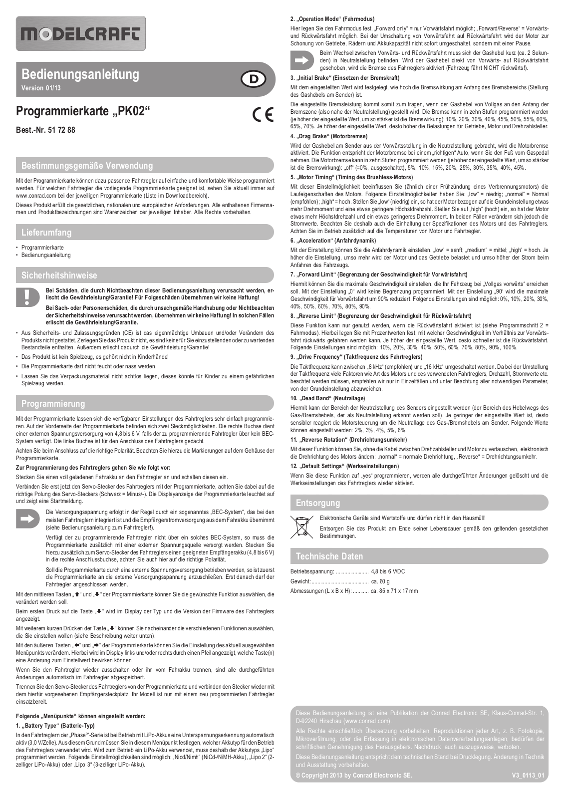 Modelcraft PK02 Operating instructions