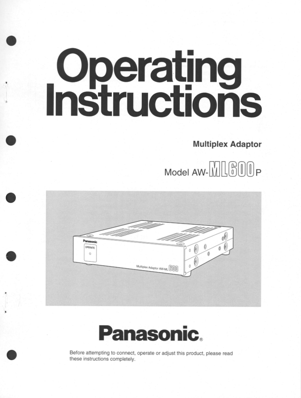 Panasonic aw-ml600 Operation Manual