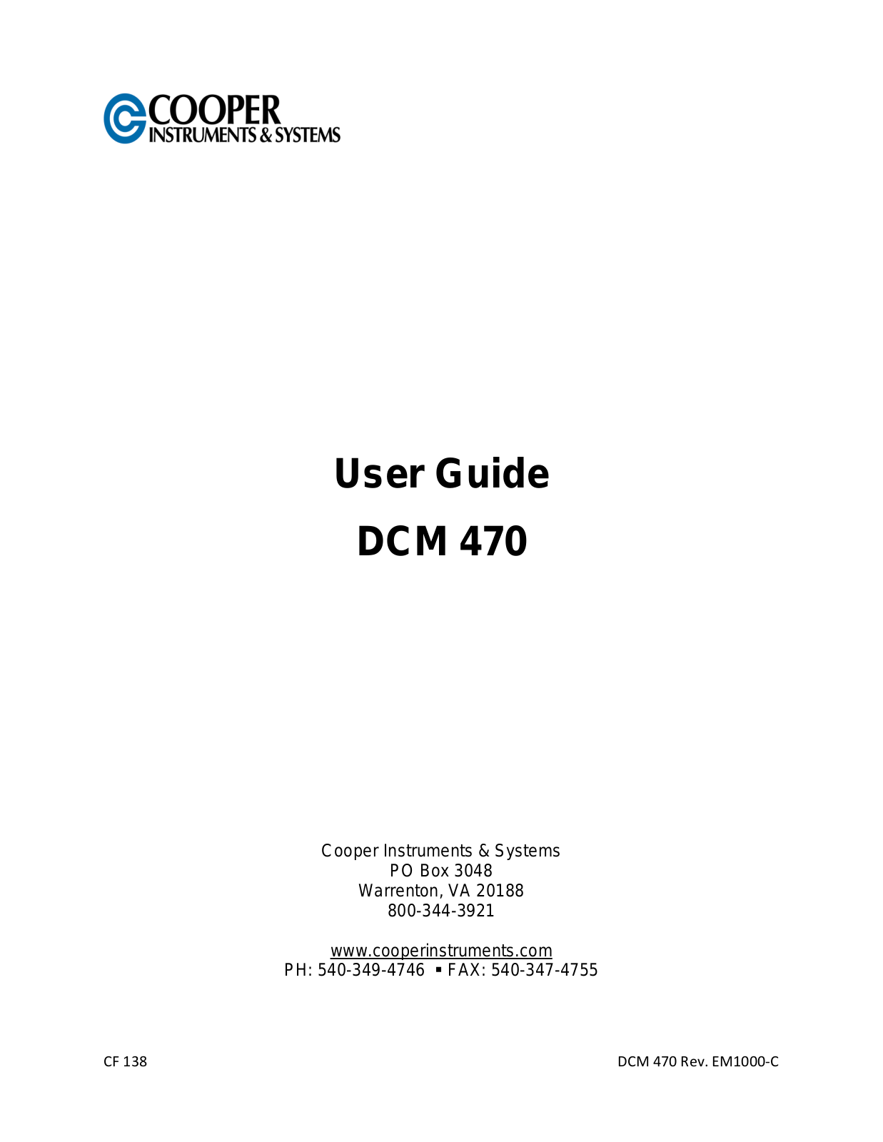 Cooper DCM 470 User Manual