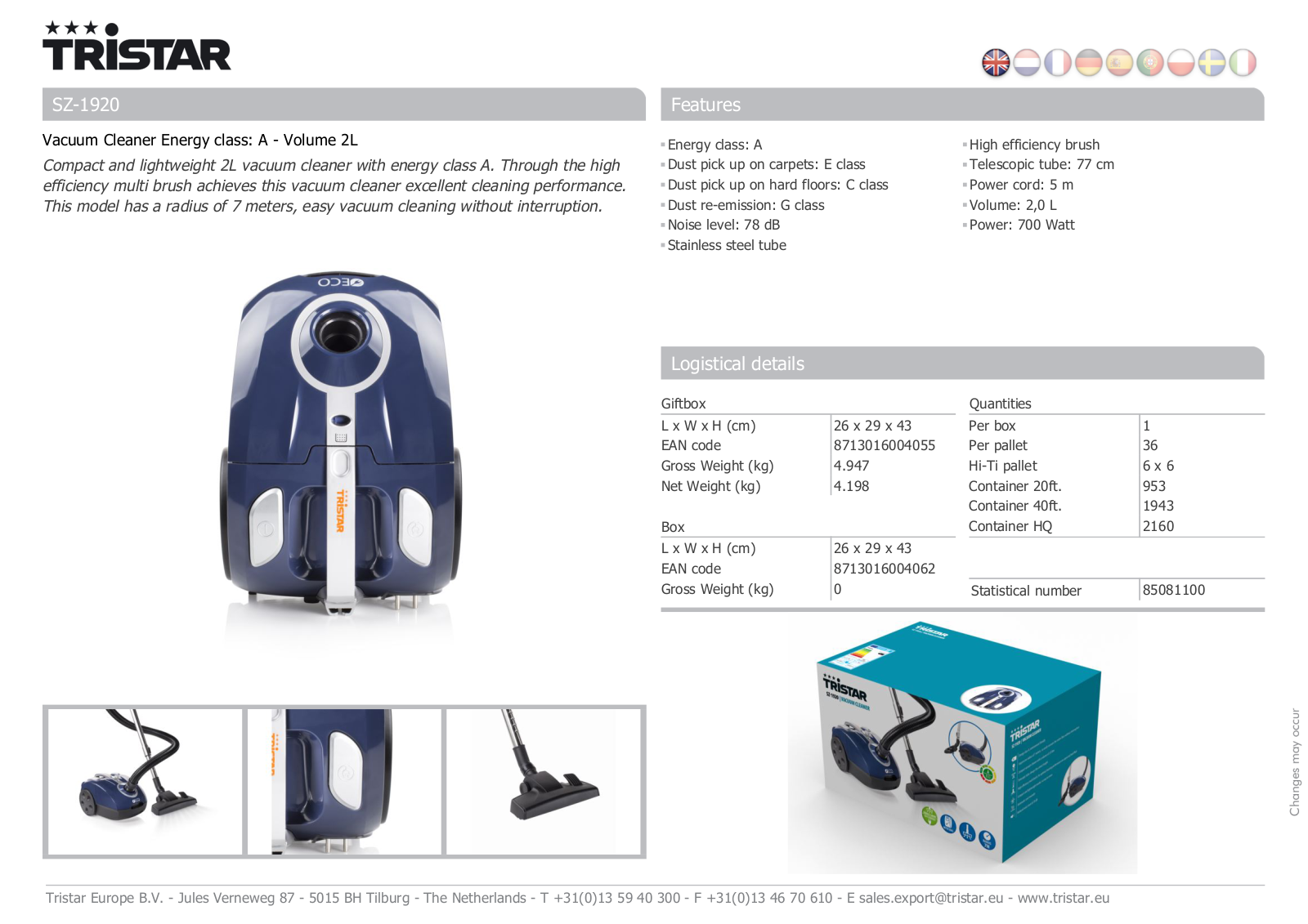 Tristar SZ-1920 User Manual