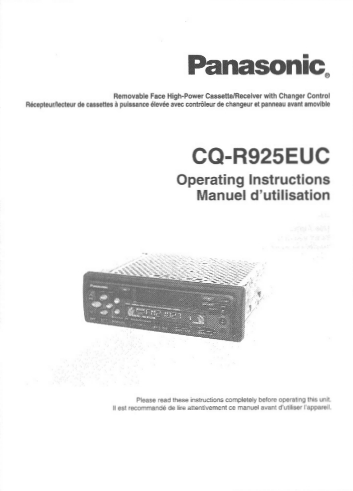 Panasonic cq-r925euc Operation Manual