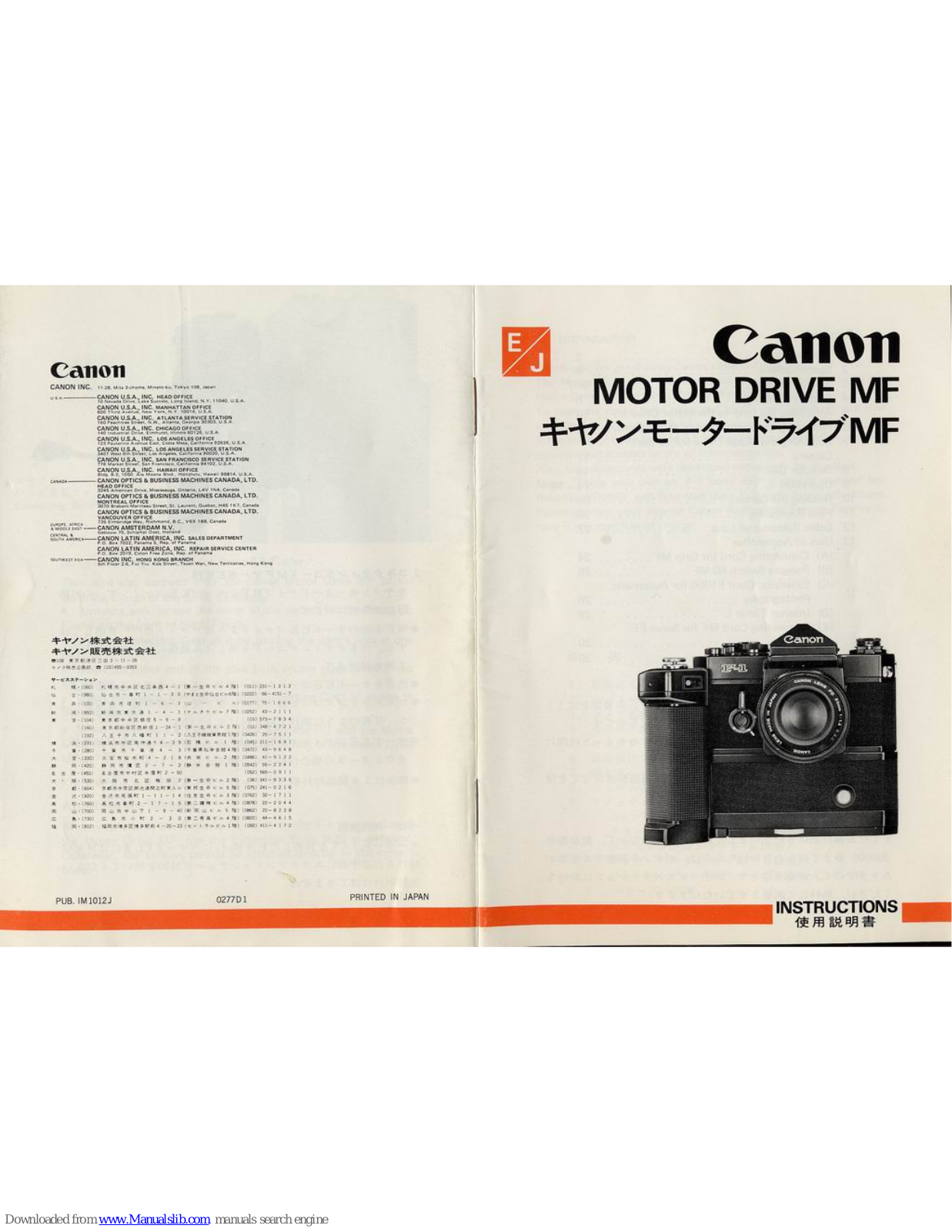 Canon motor drive mf Instruction Manual