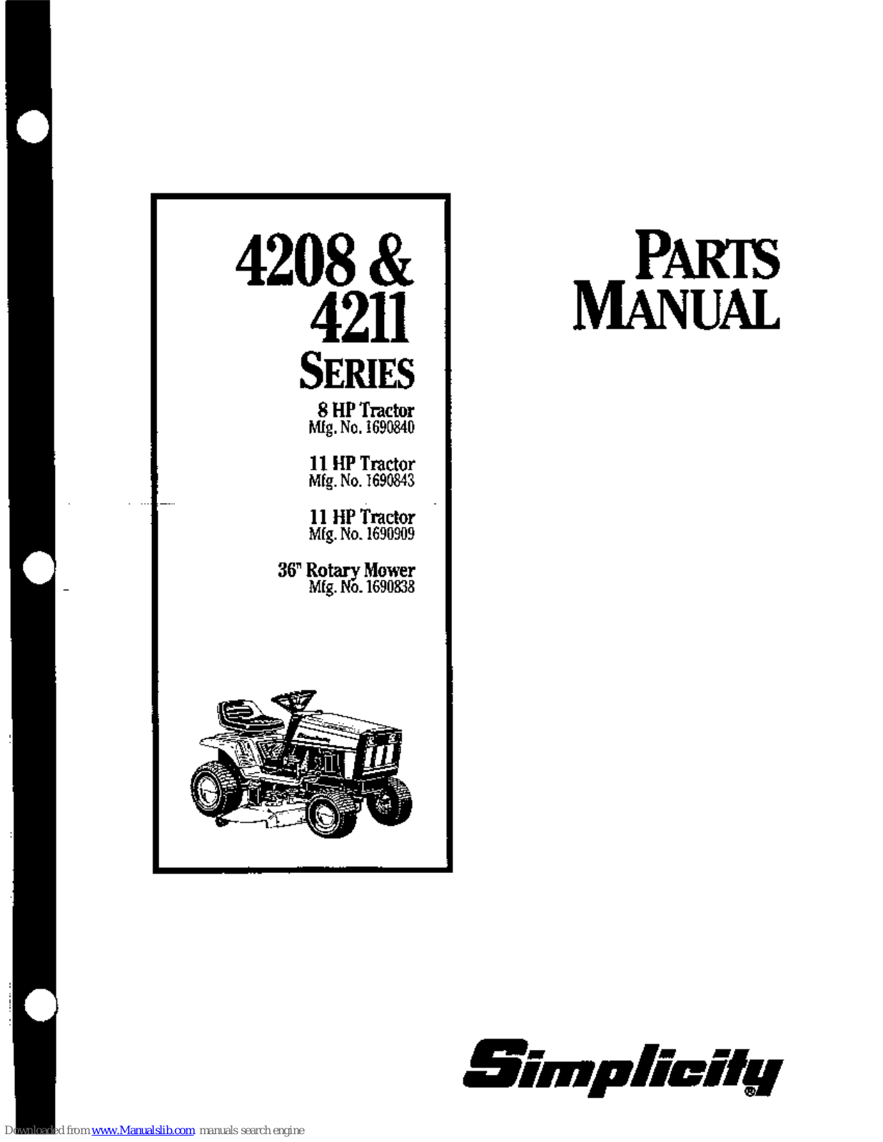 Simplicity 4208 Series, 4211 Series Parts Manual