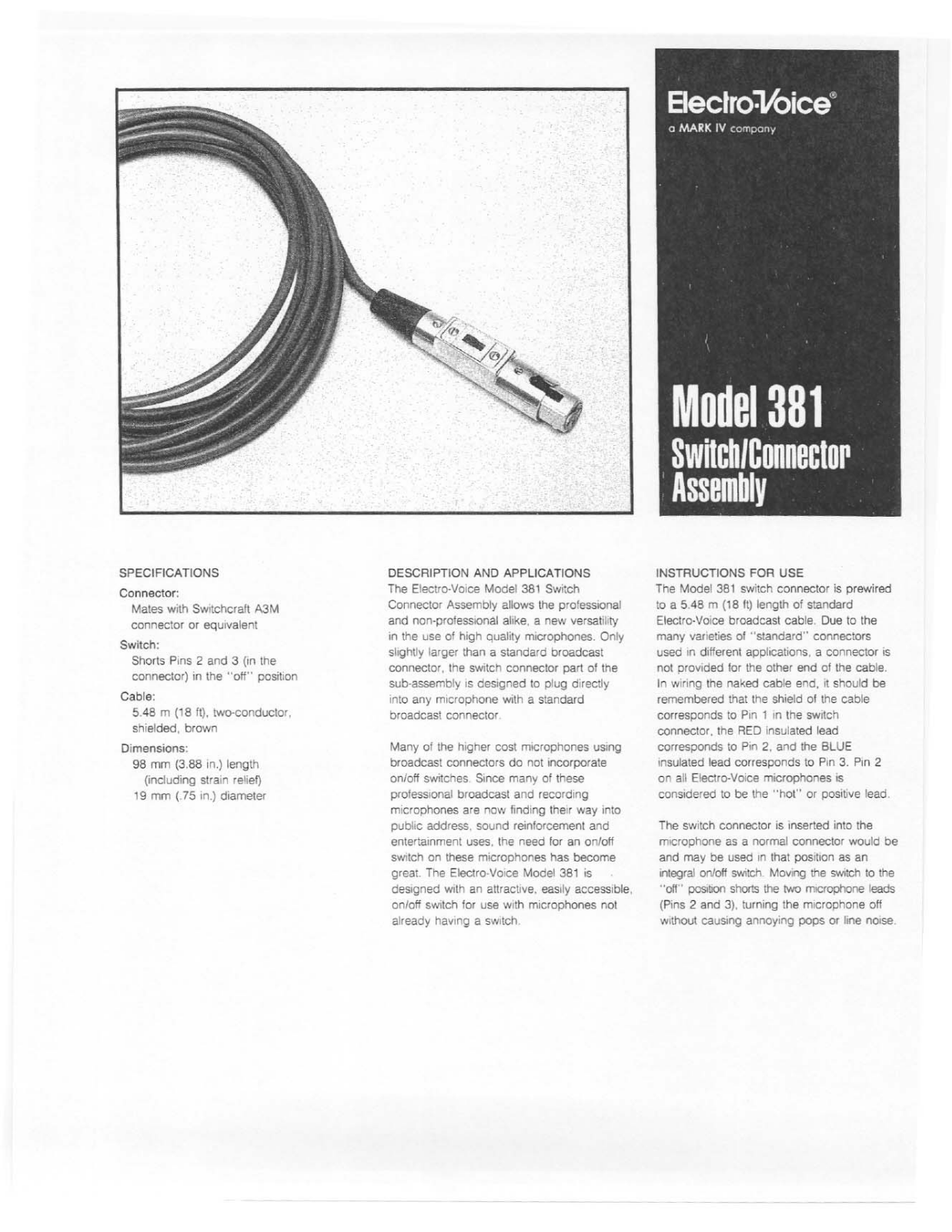 Electro-voice 381 DATASHEET