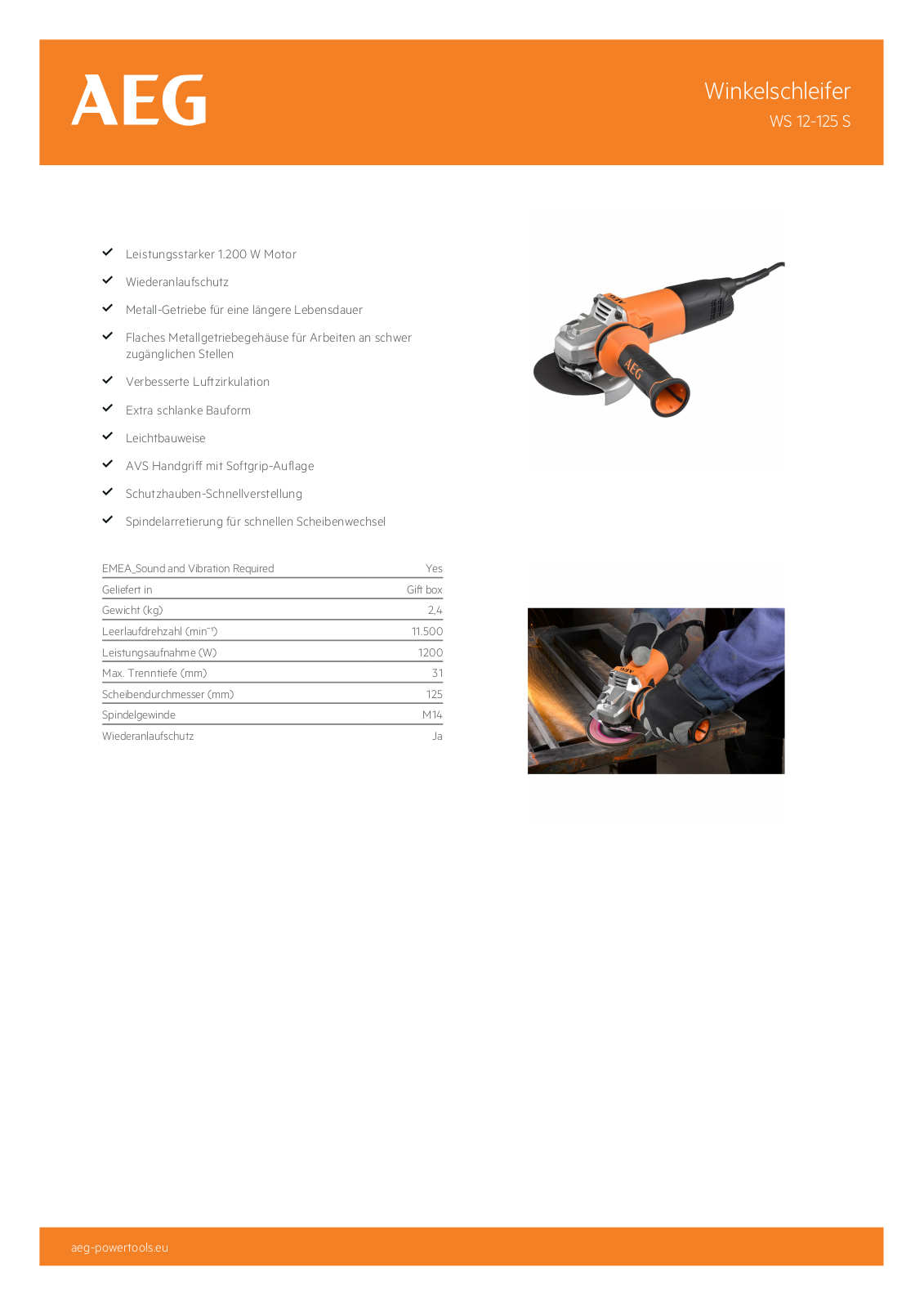 AEG WS 12-125 S Technical data