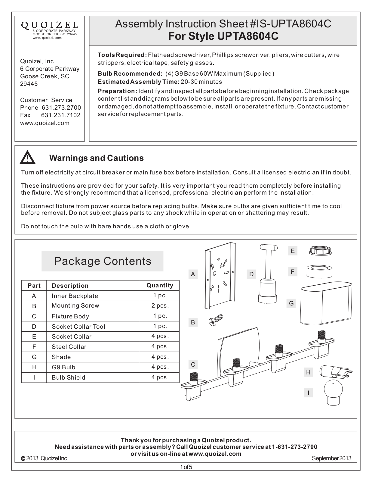 Quoizel UPTA8604C User Manual