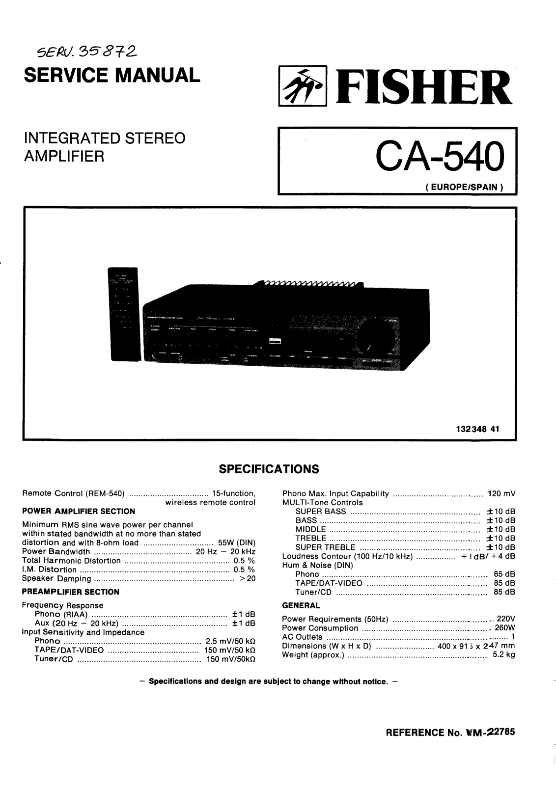 Fisher CA-540 Service manual