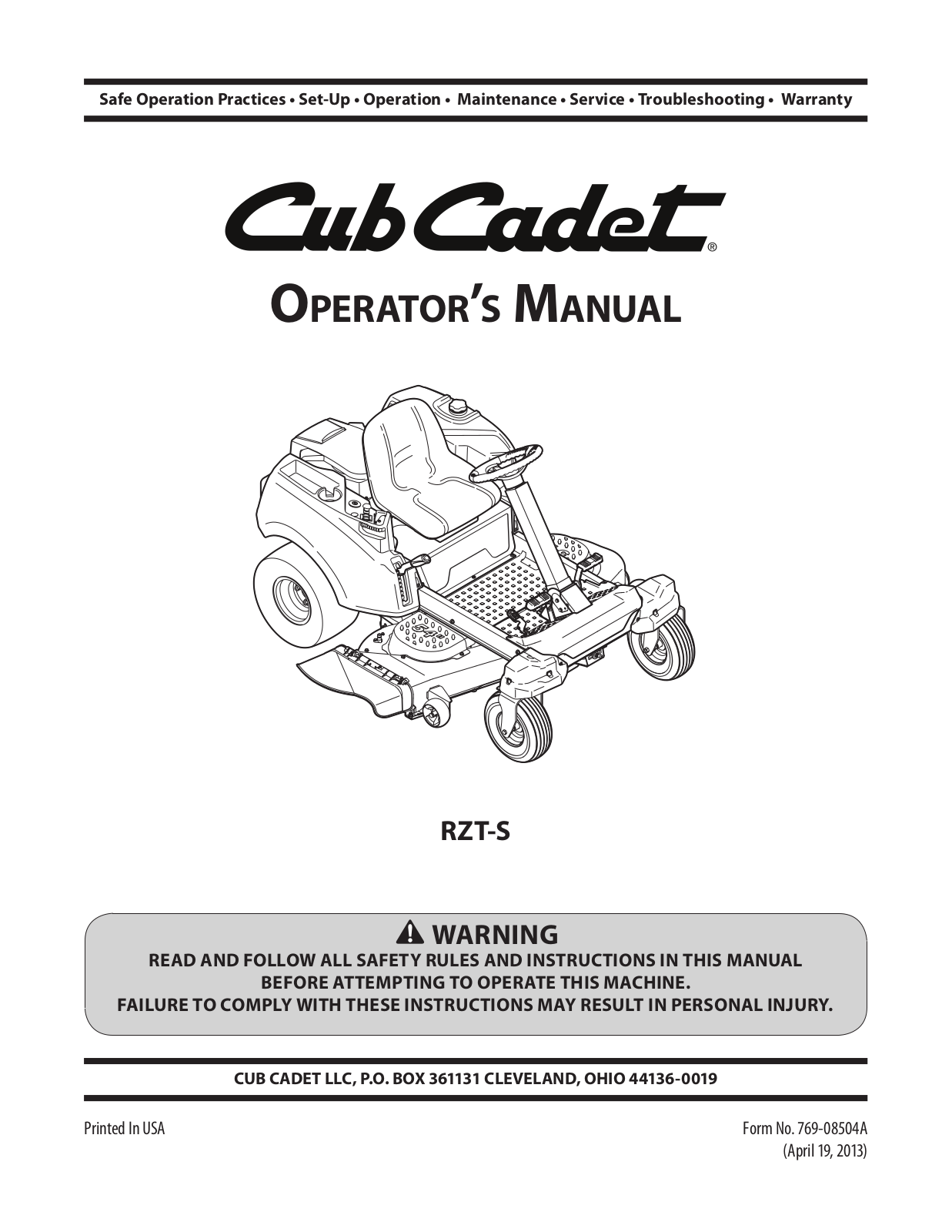 Cub cadet RZT-S46, RZT-S54, RZT-S42 User Manual