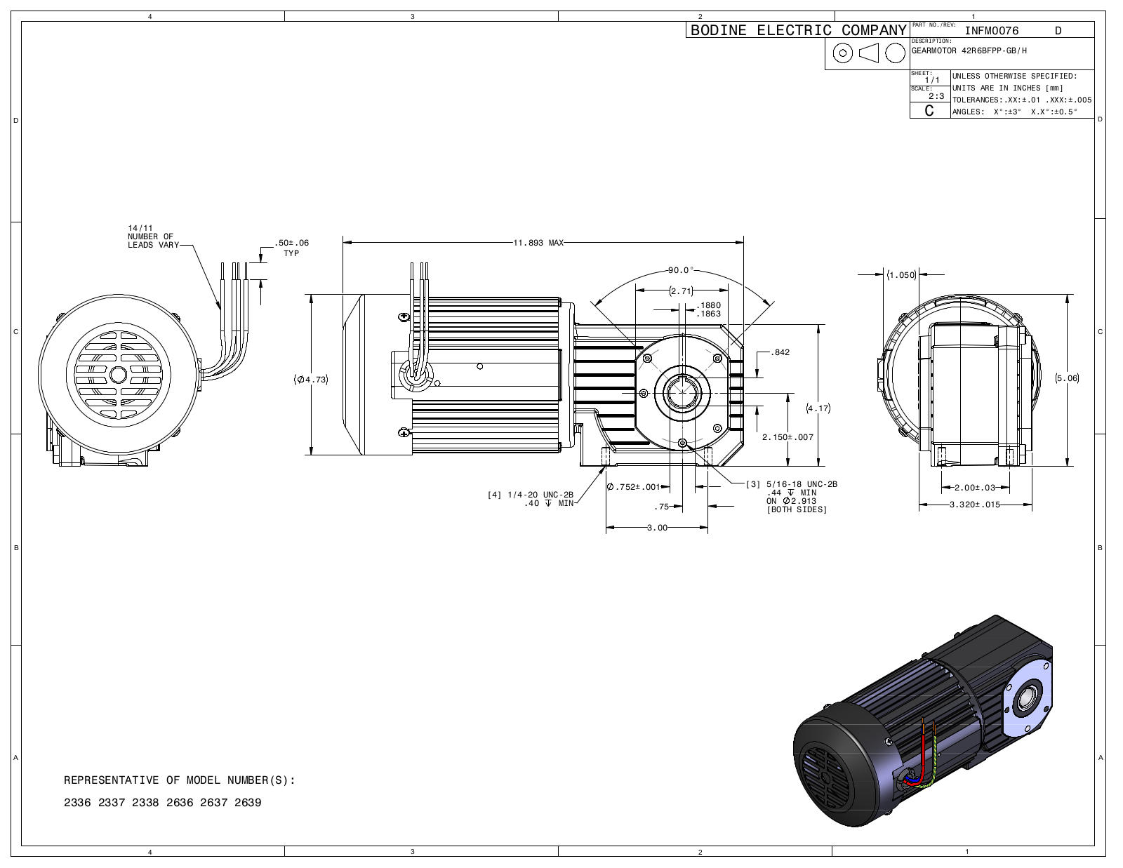 Bodine 2336, 2337, 2338, 2636, 2637 Reference Drawing