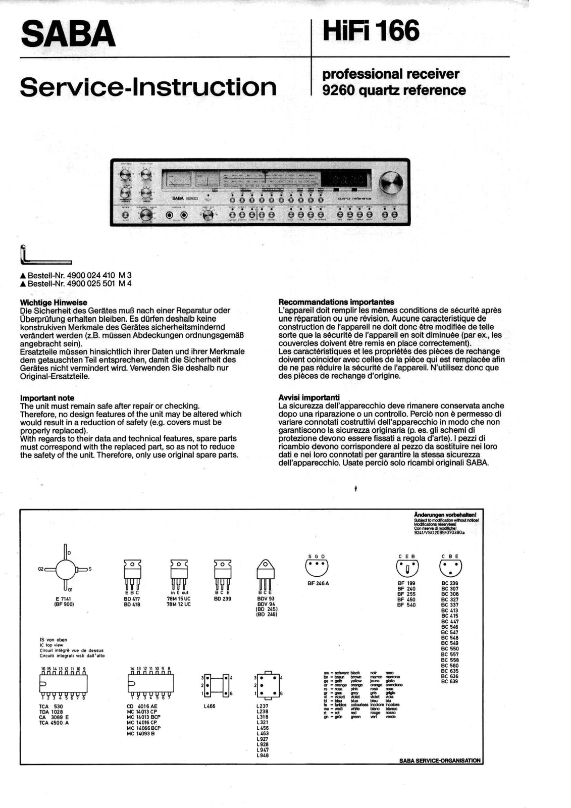 Saba 9260 Service Manual