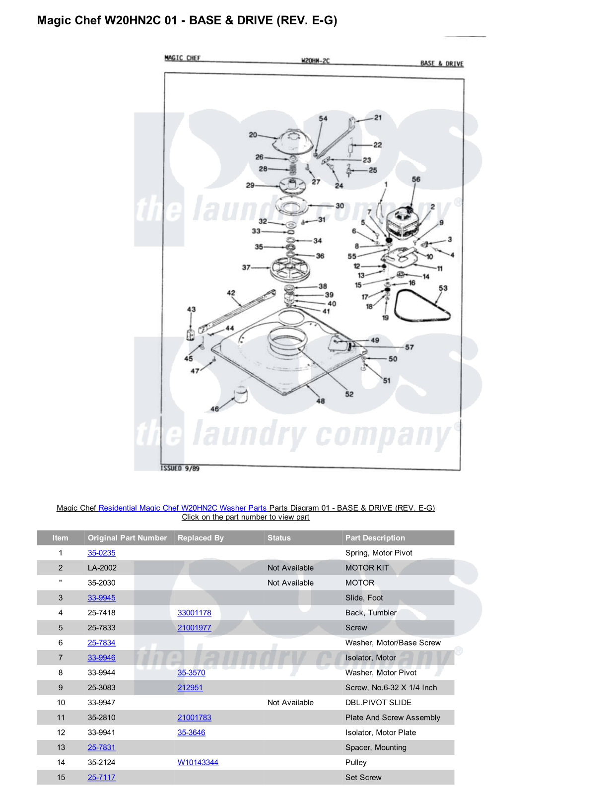 Magic Chef W20HN2C Parts Diagram