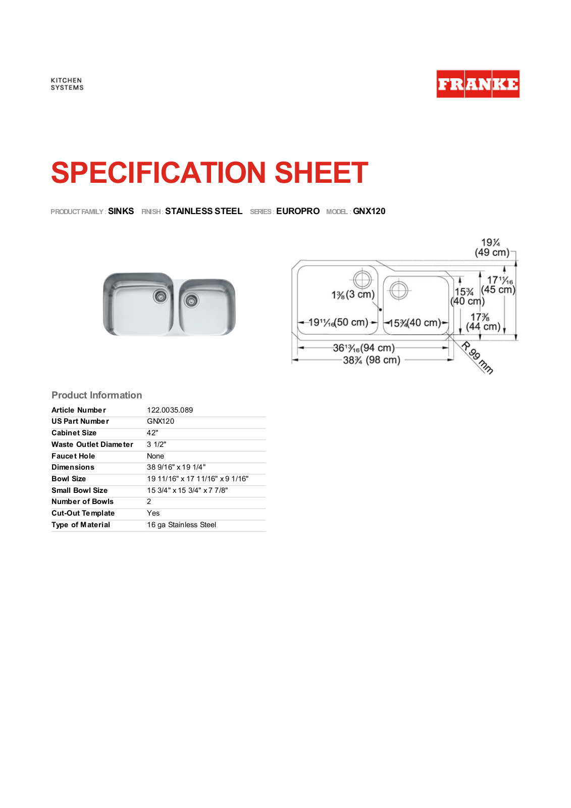 Franke Foodservice GNX120 User Manual