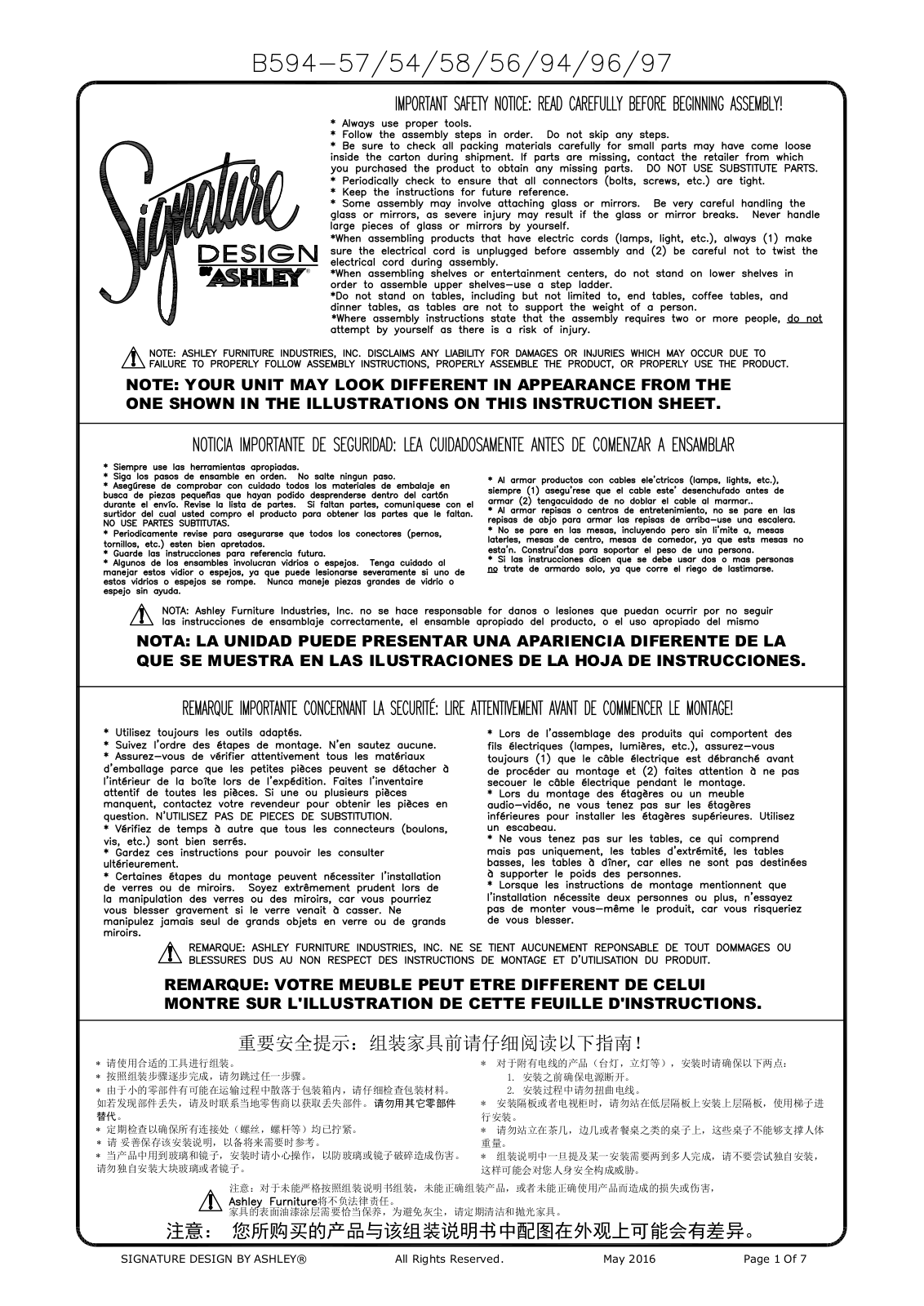 Ashley B594575496 User Manual - ManualMachine.com
