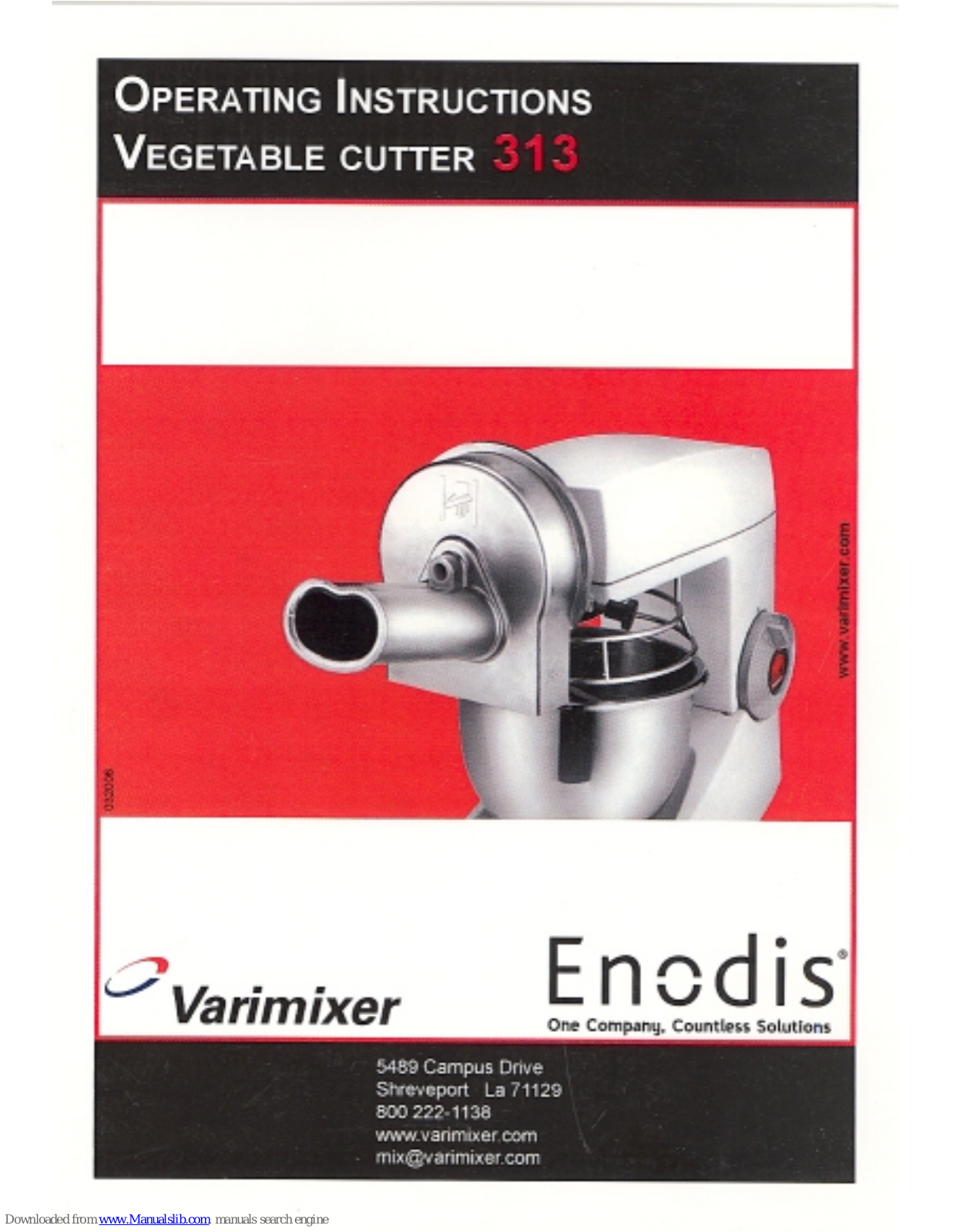 Varimixer Enodis 313 Operating Instructions Manual