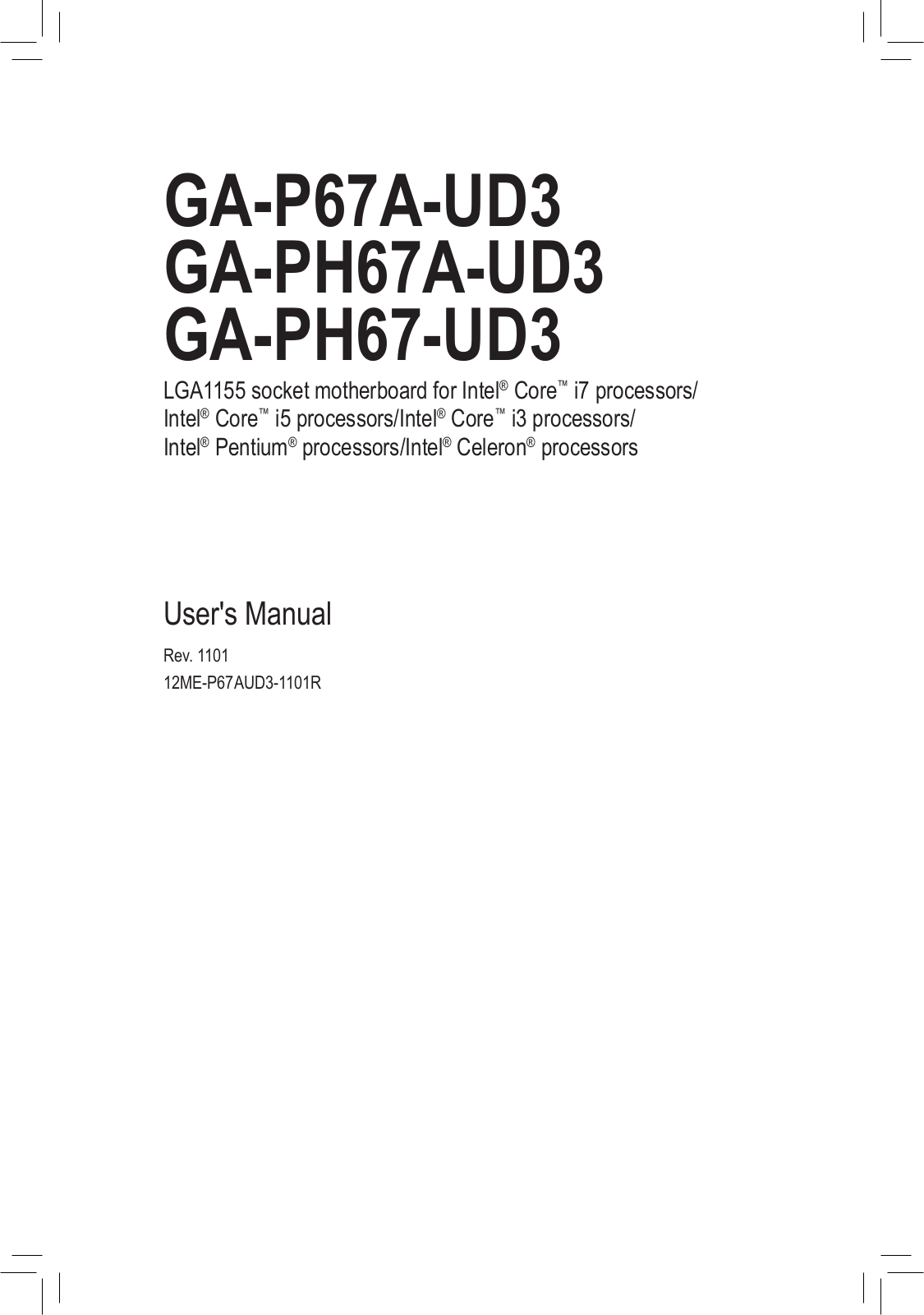 Gigabyte GA-PH67A-UD3 (rev. 1.1), GA-P67A-UD3 (rev. 1.1), GA-PH67-UD3 (rev. 1.1) User Manual