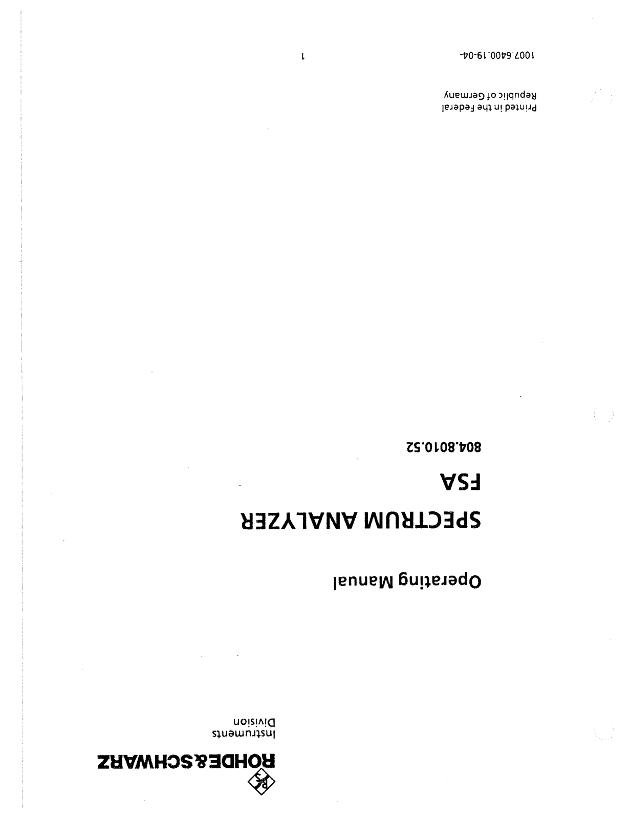 Rohde & Schwarz FSA 804.8010.52 User Manual