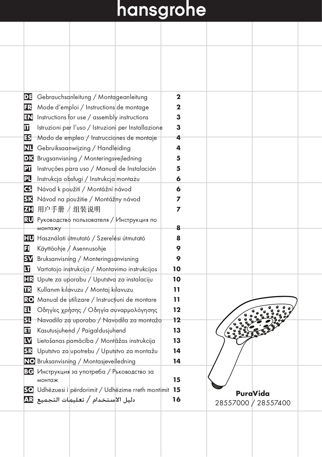 Hansgrohe 28557400, 28557000 User Manual