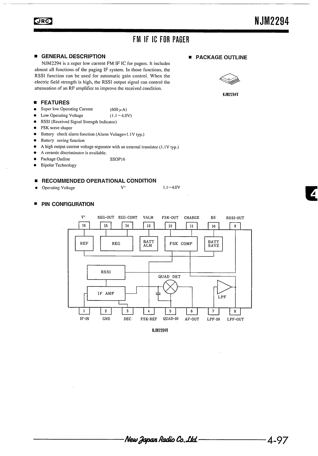 JRC NJM2294V Datasheet