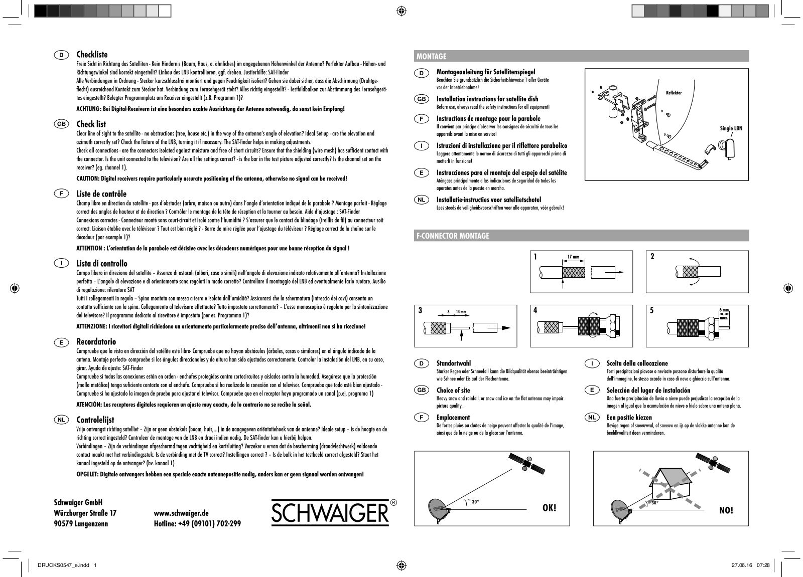 Schwaiger Satellite dish Installation Instructions