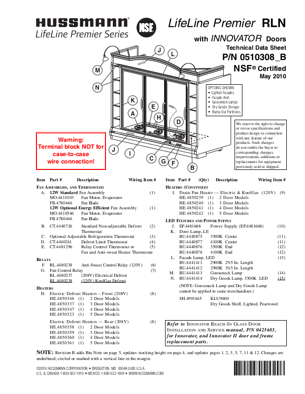 Hussmann Lifeline RLN Specifications