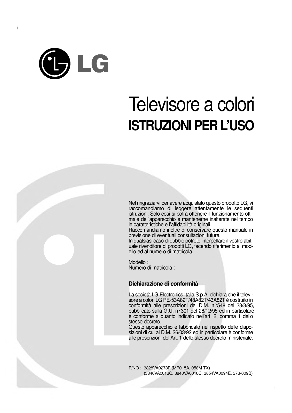 Lg PE-48A82T User Manual