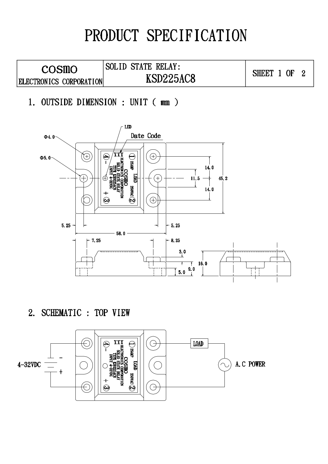 COSMO KSD225AC8 Datasheet