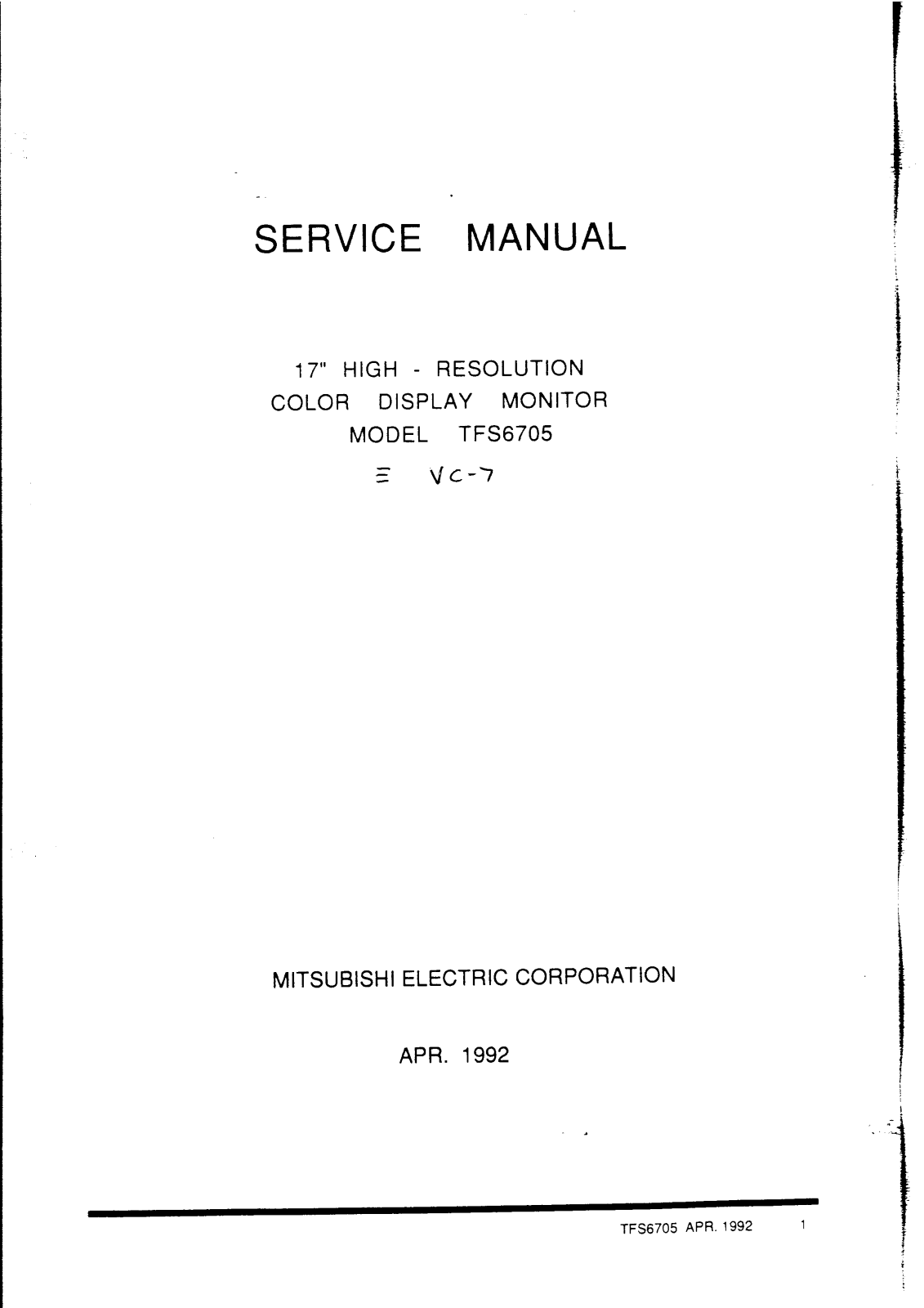 Mitsubishi TFS6705 Service Manual