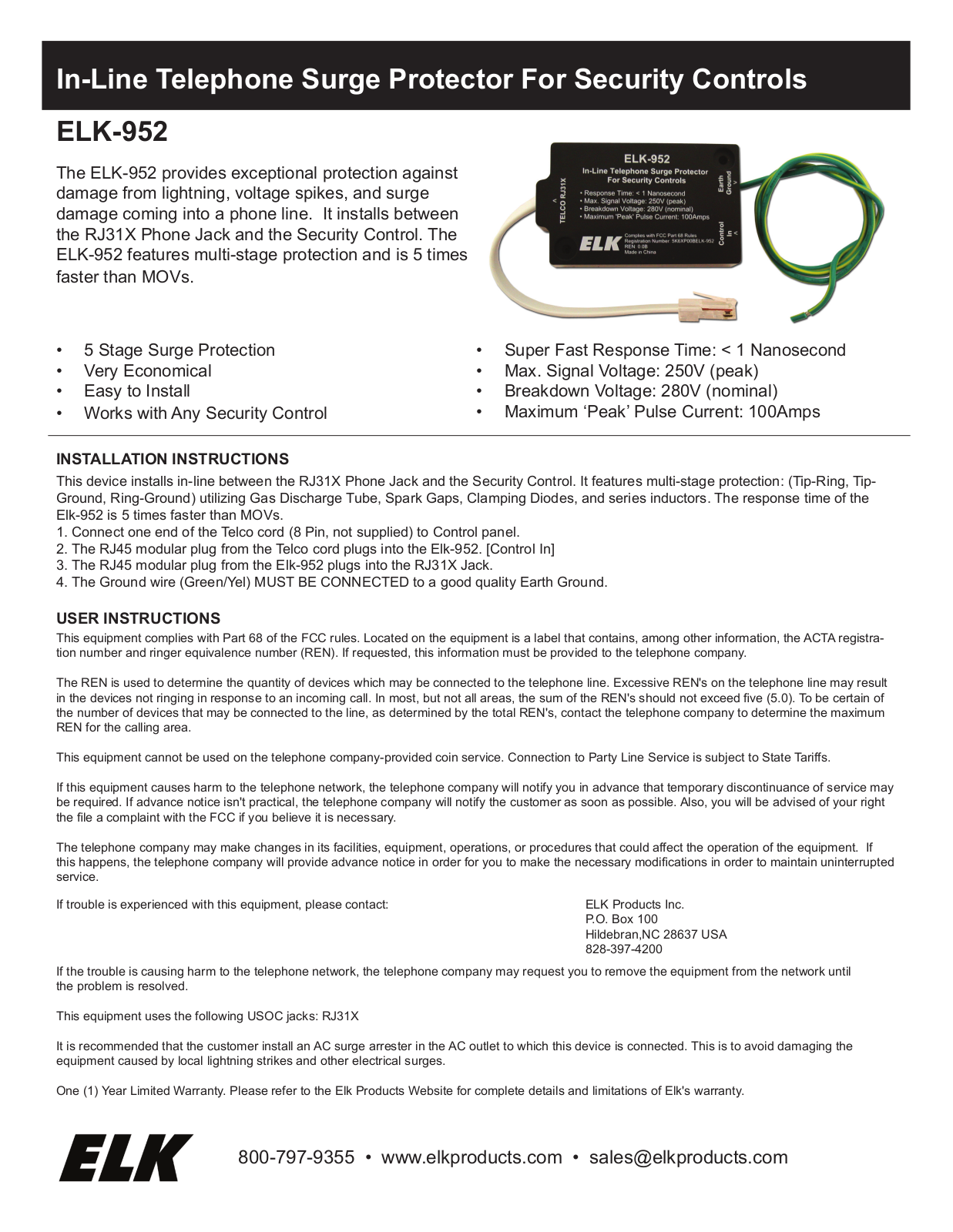 ELK M1GK Specsheet - ManualMachine.com