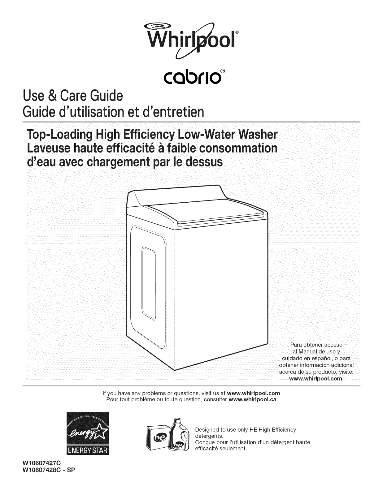 Whirlpool WTW8500DC1, WTW8500DC2, WTW8500DR0, WTW8500DR1, WTW8500DW0 Owner’s Manual