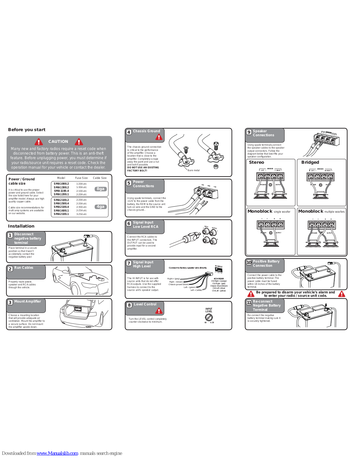 Autotek SMA1000.2, SMA1300.2, SMA1100.4, SMA1200.1, SMA2100.2 Quick Start Installation Manual