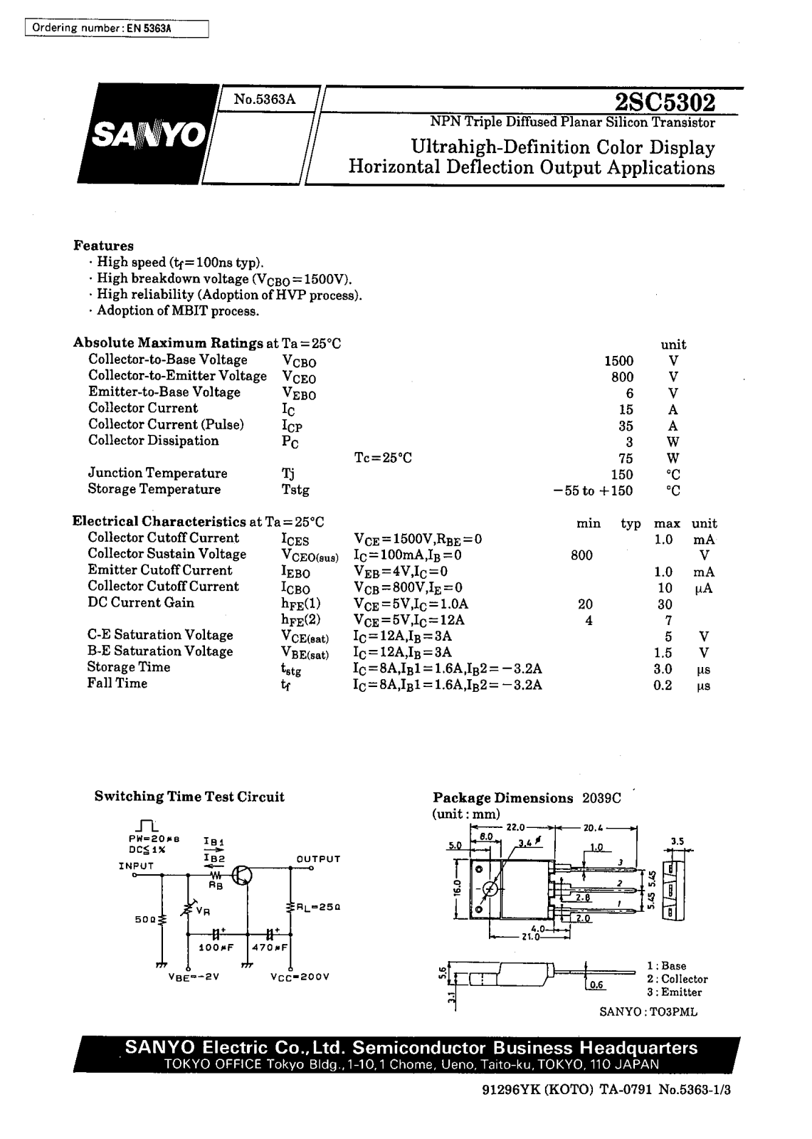 Datasheet 2SC5302 Datasheet (SANYO) - ManualMachine.com