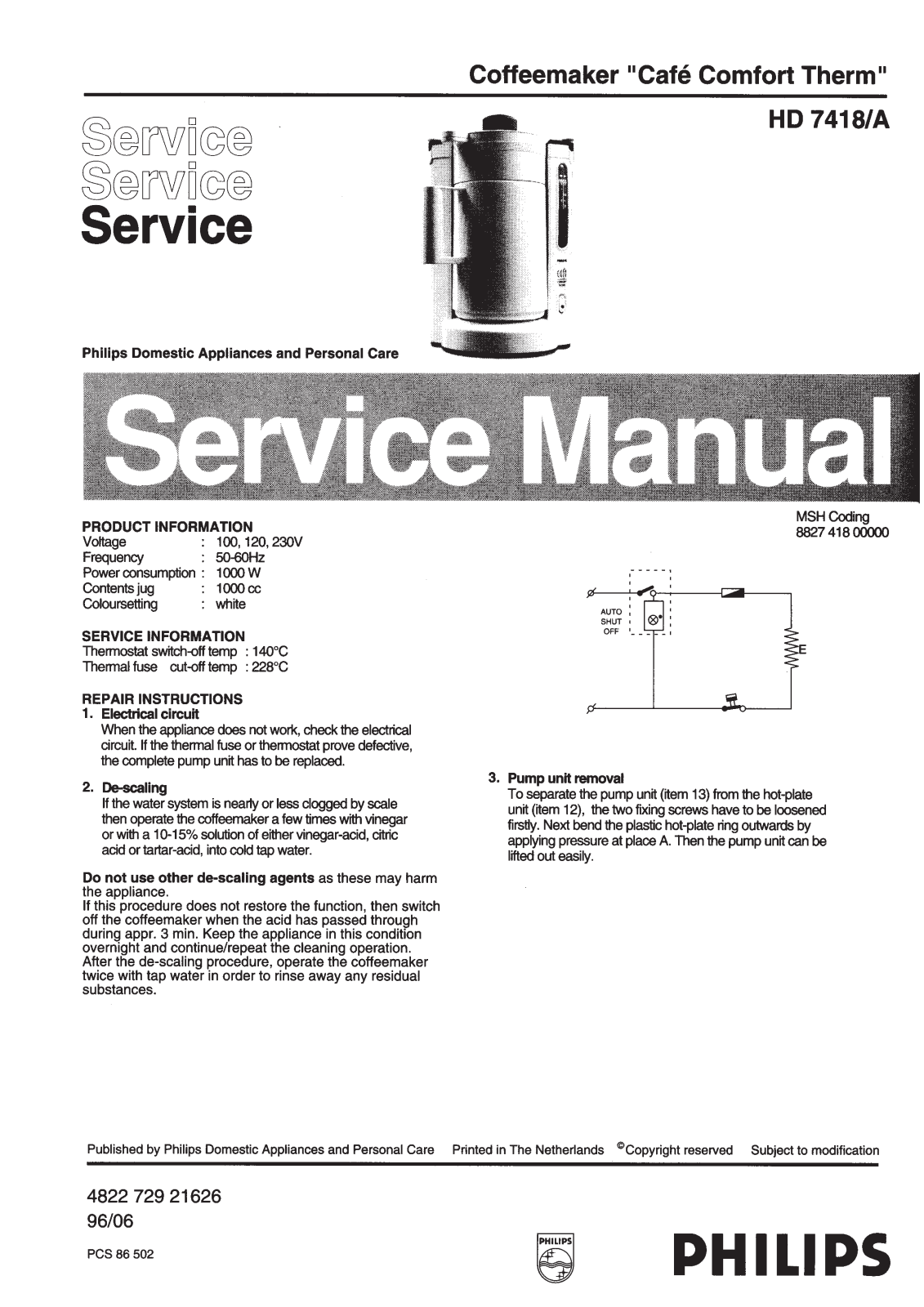 Philips HD7418A Service Manual