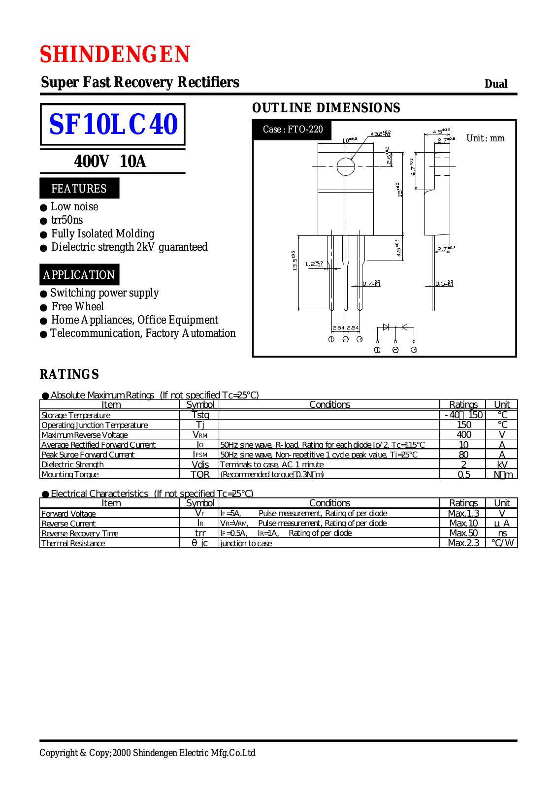 Shindengen Electric Manufacturing Company Ltd SF10LC40 Datasheet