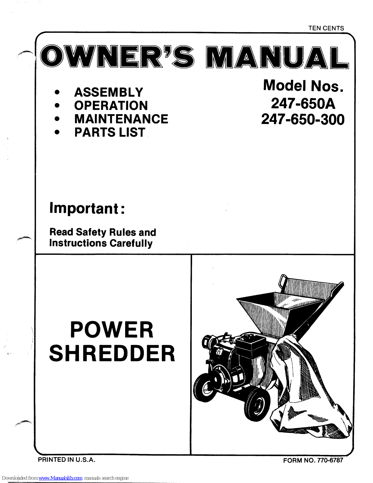 Sears 247-650-300,247-650A Owner's Manual