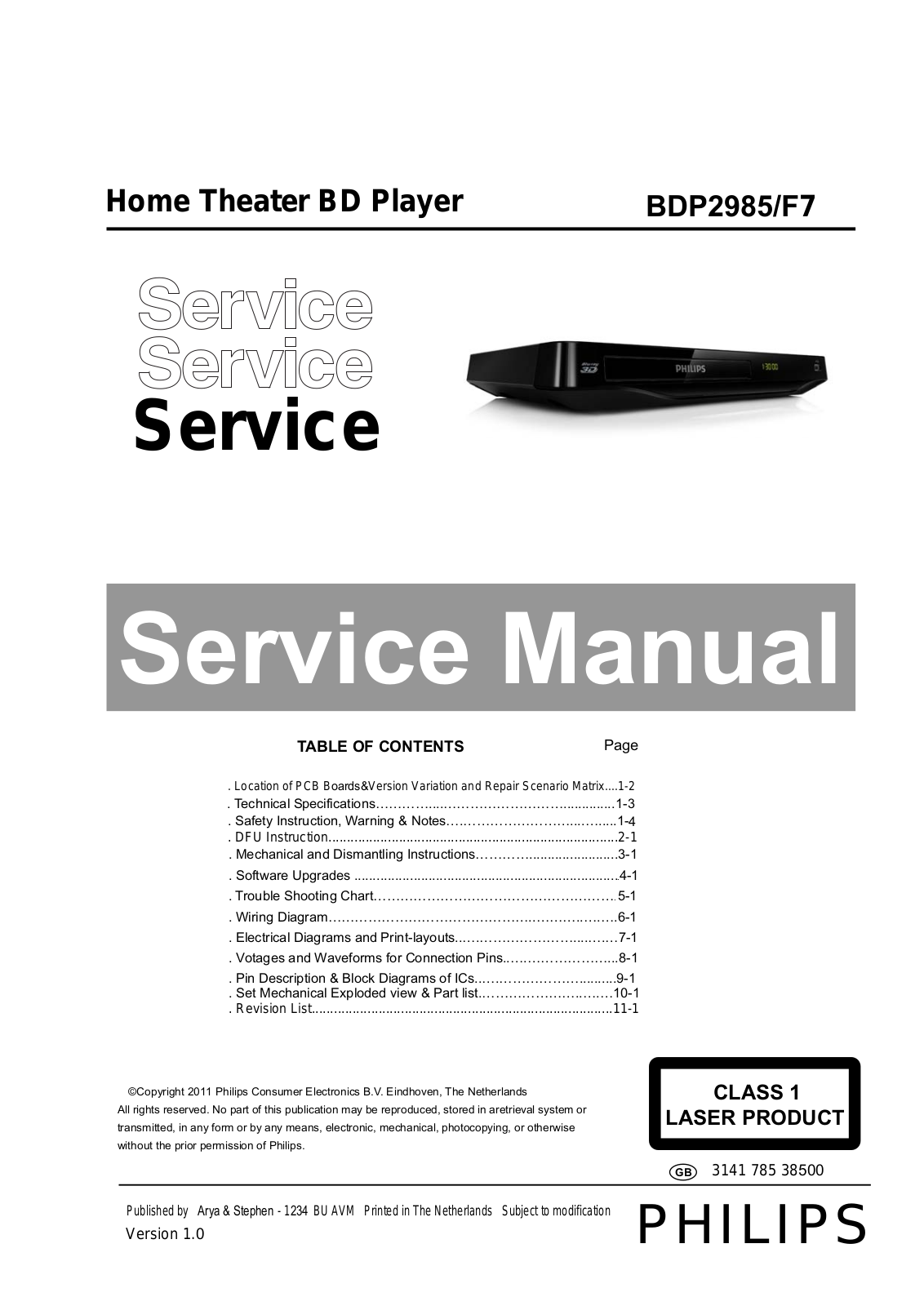 Philips BDP-2985 Service Manual